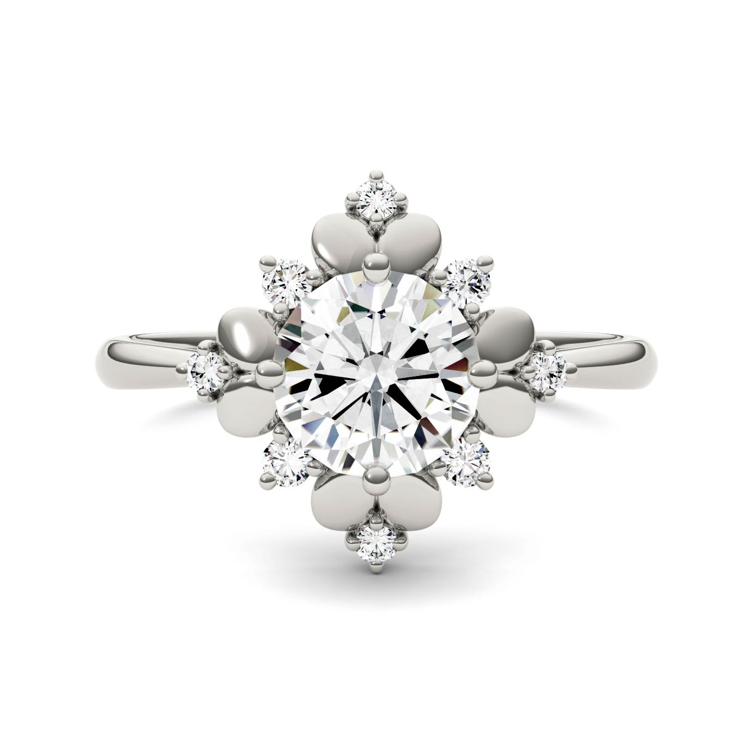 1.11 CTW DEW Round Moissanite Halo Ring in 14K White Gold
