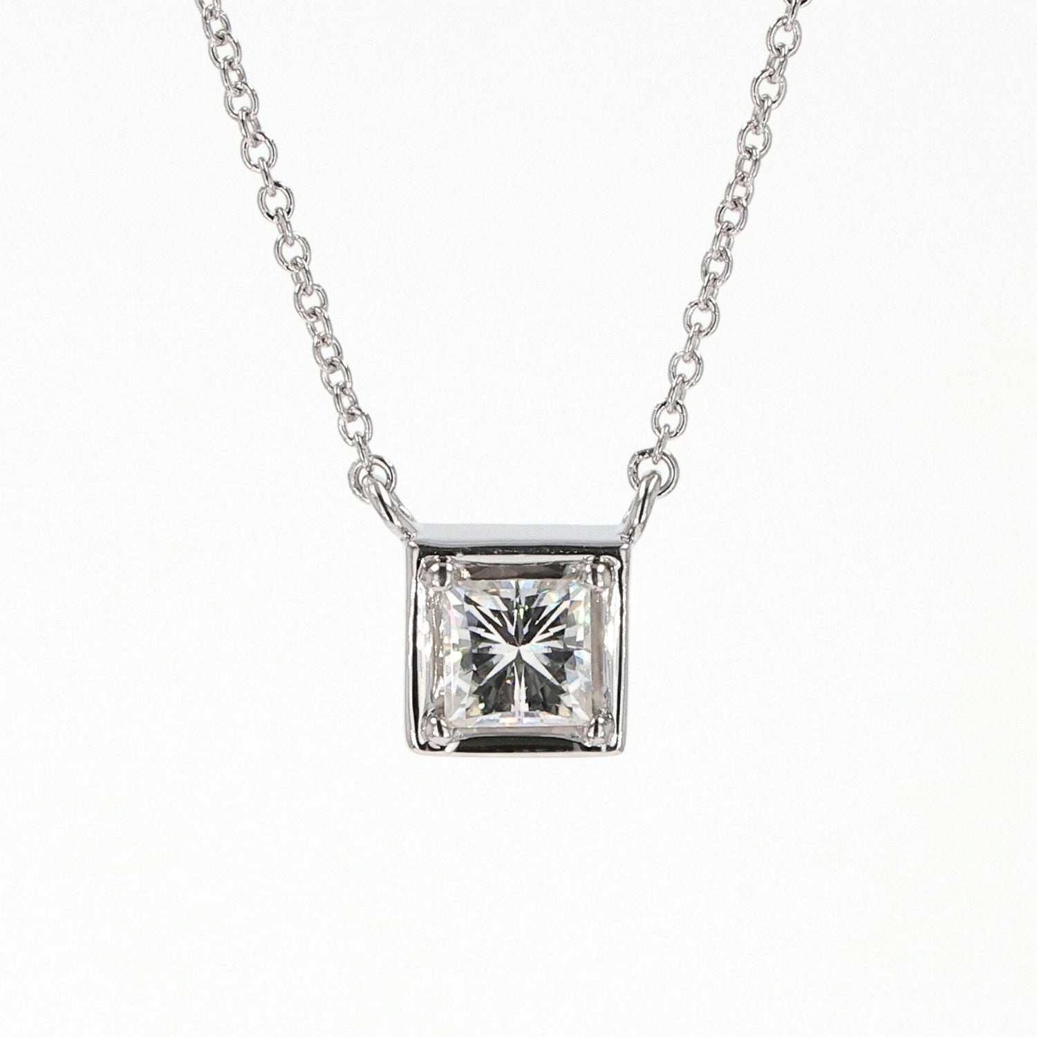 0.60 CTW DEW Square  Moissanite Solitaire Pendant in Sterling Silver