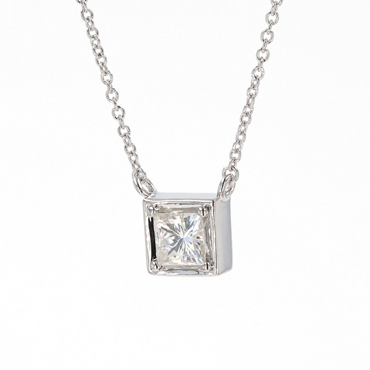 0.60 CTW DEW Square  Moissanite Solitaire Pendant in Sterling Silver