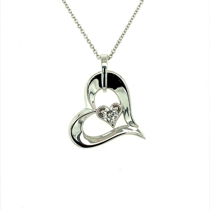 0.13 CTW DEW Round  Moissanite Heart Pendant in Sterling Silver