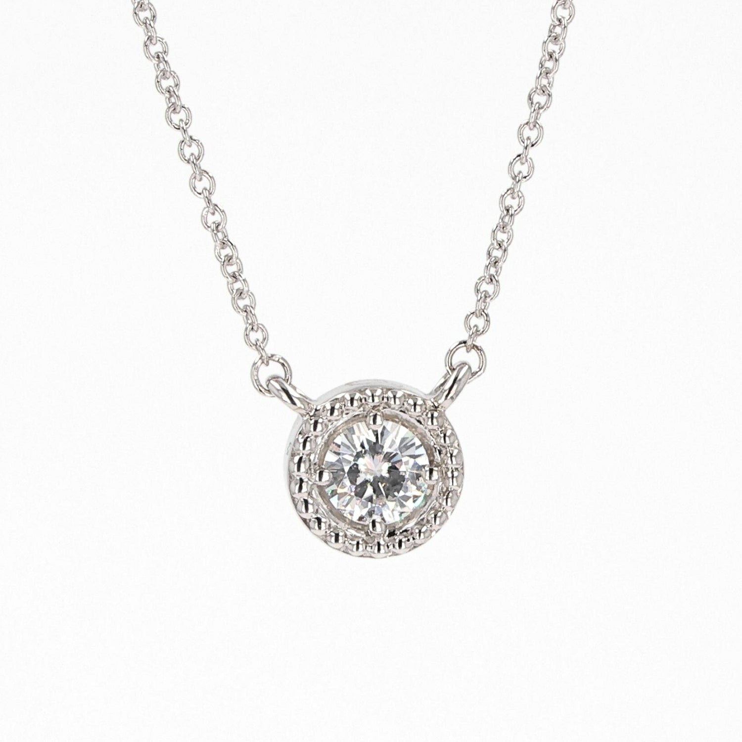 0.33 CTW DEW Round  Moissanite Millgrain Pendant in Sterling Silver