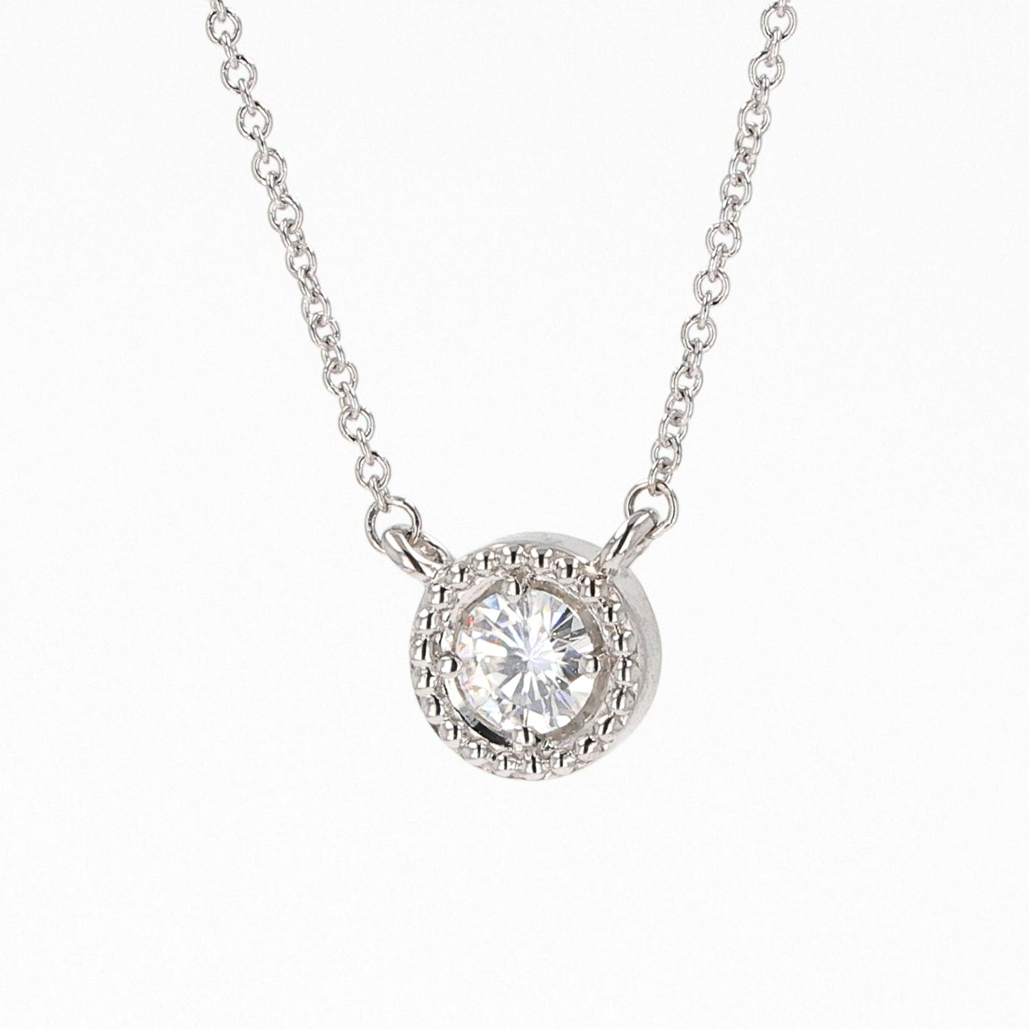 0.33 CTW DEW Round  Moissanite Millgrain Pendant in Sterling Silver