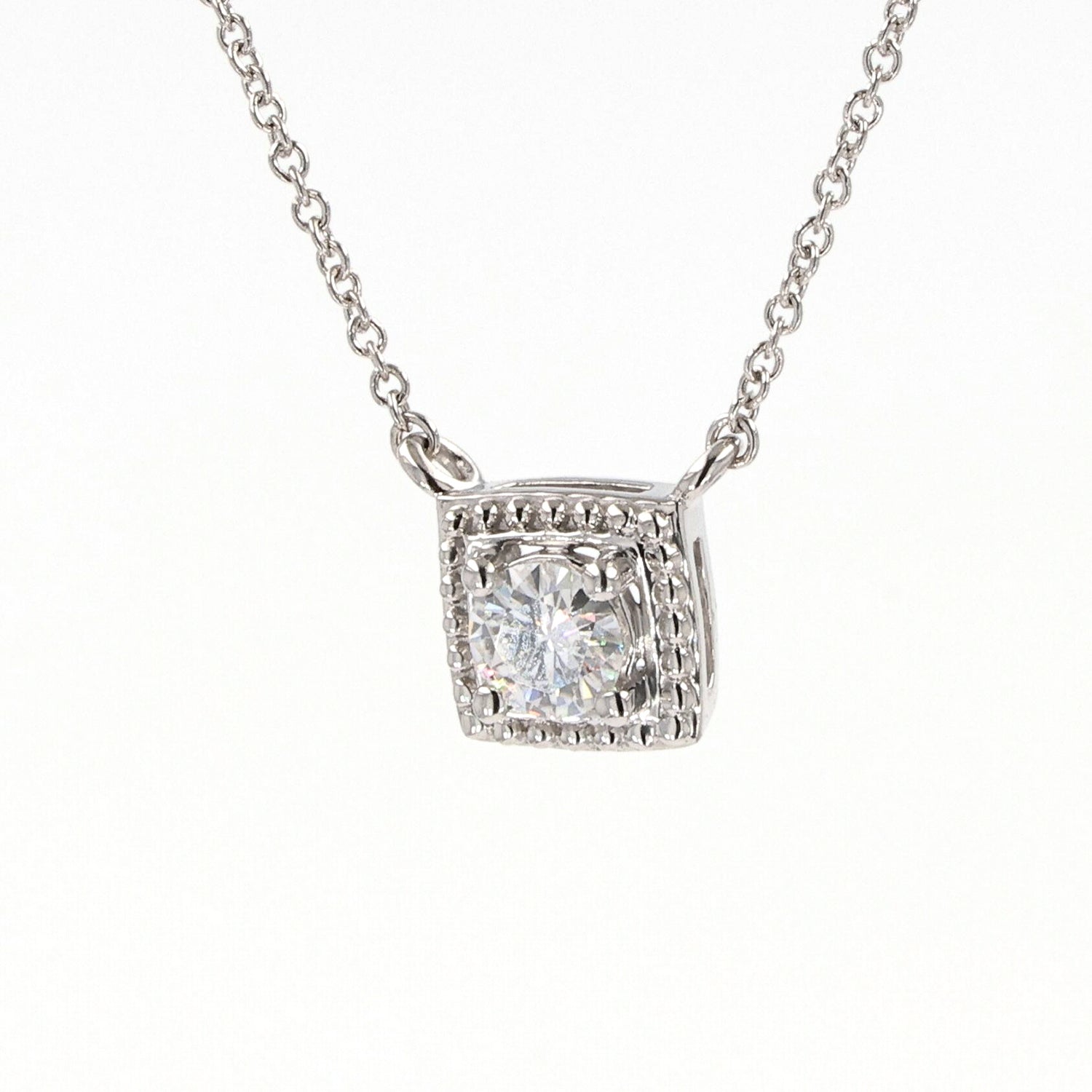 0.33 CTW DEW Round  Moissanite Millgrain Pendant in Sterling Silver