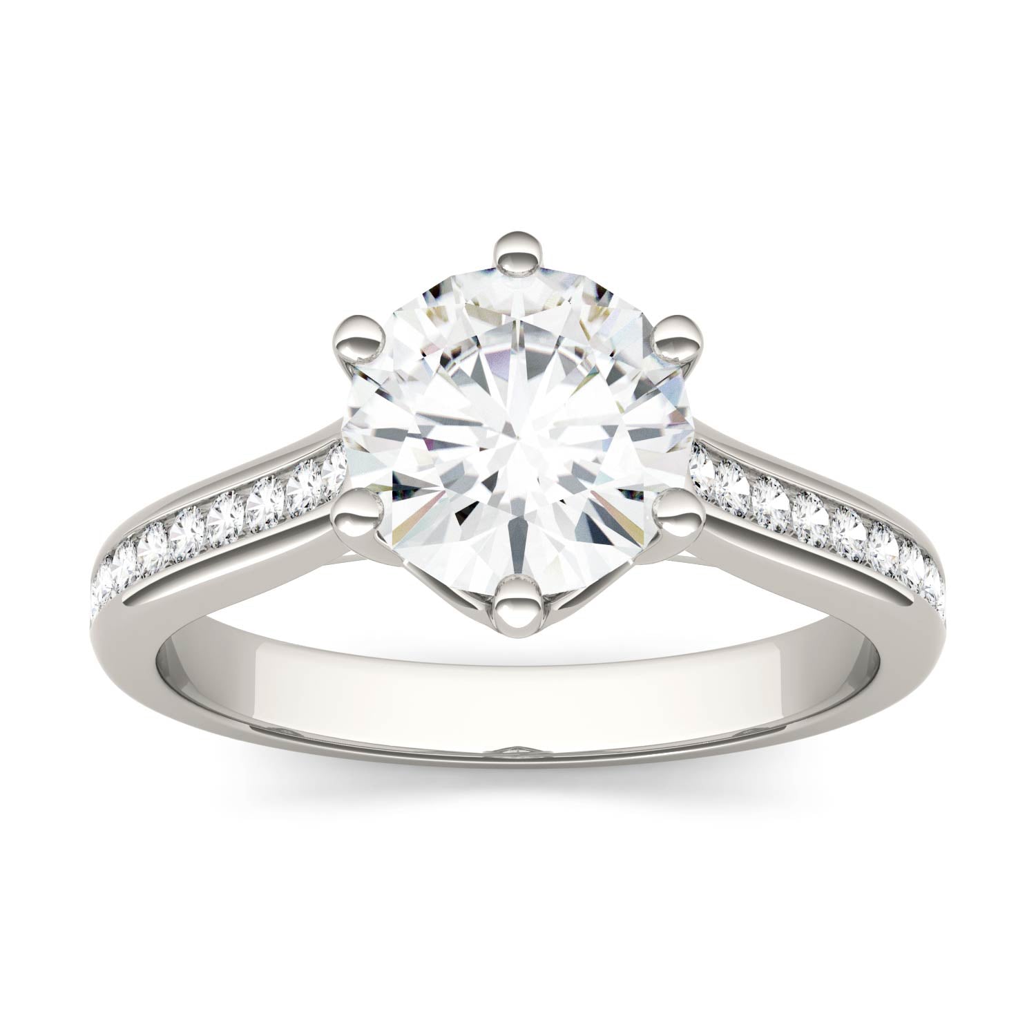 1.66 CTW DEW Round Moissanite Engagement Ring in 14K White Gold