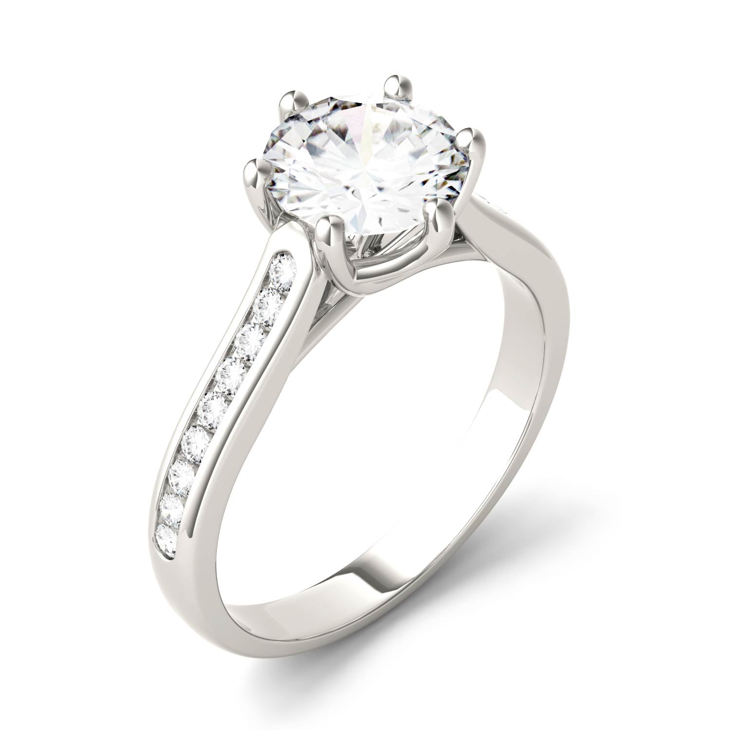 1.66 CTW DEW Round Moissanite Engagement Ring in 14K White Gold