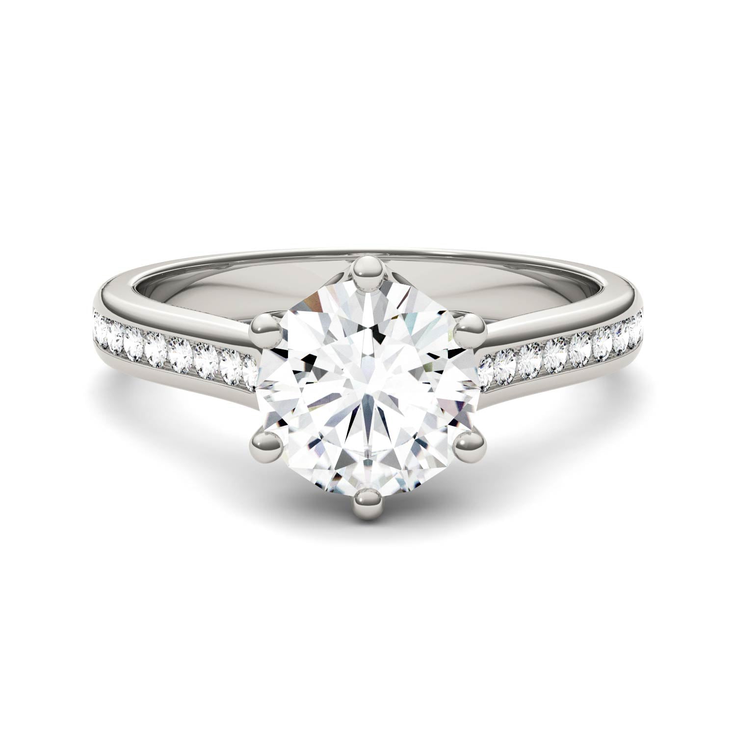 1.66 CTW DEW Round Moissanite Engagement Ring in 14K White Gold