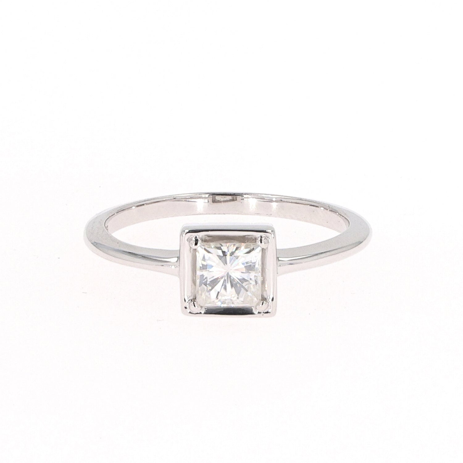 0.60 CTW DEW Square Moissanite Solitaire Fashion Ring in Sterling Silver