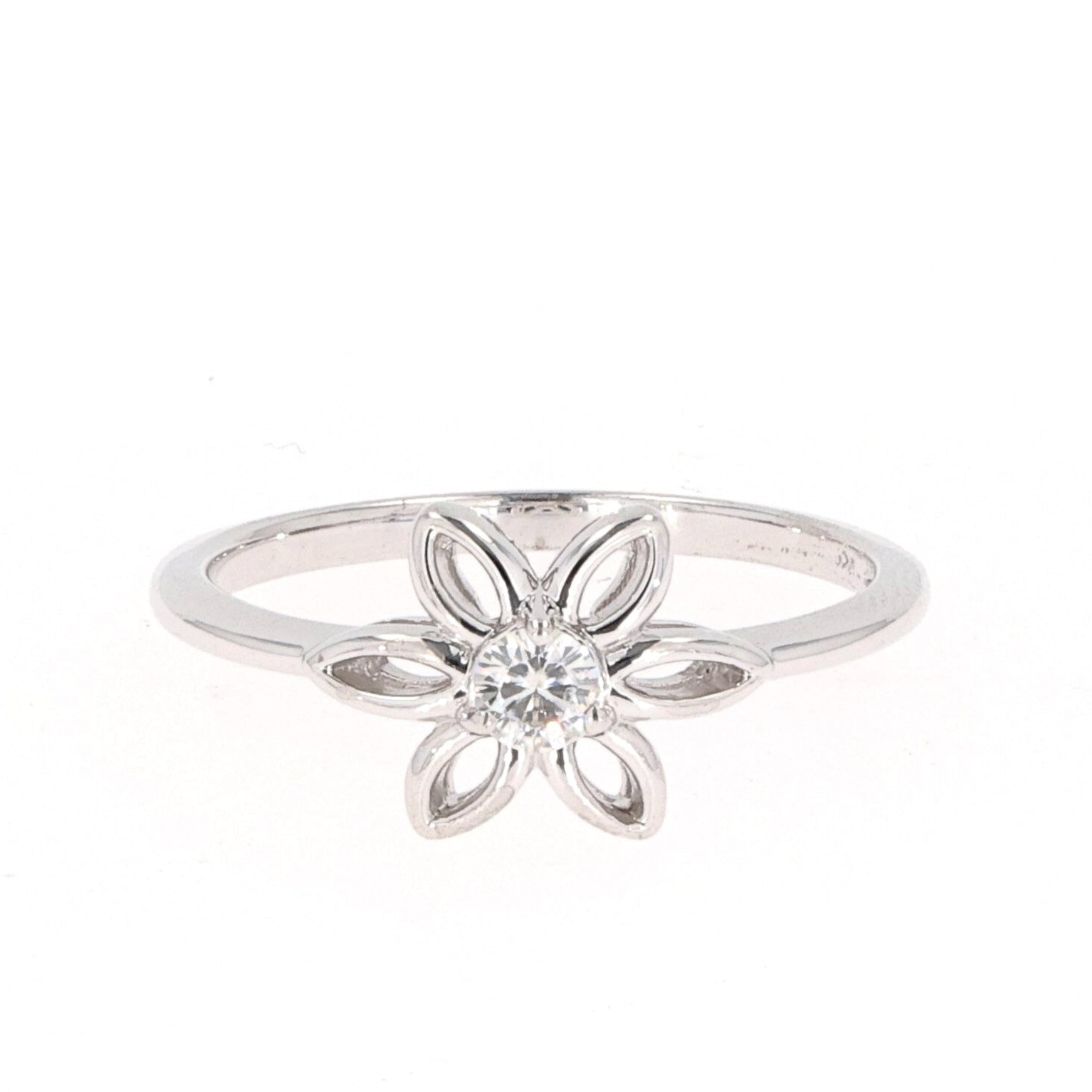 0.13 CTW DEW Round Moissanite Floral Solitaire Ring in Sterling Silver