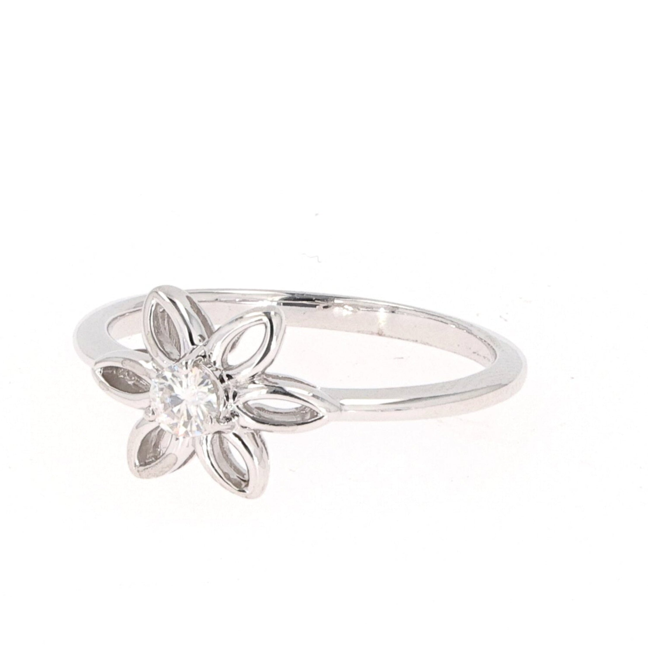 0.13 CTW DEW Round Moissanite Floral Solitaire Ring in Sterling Silver