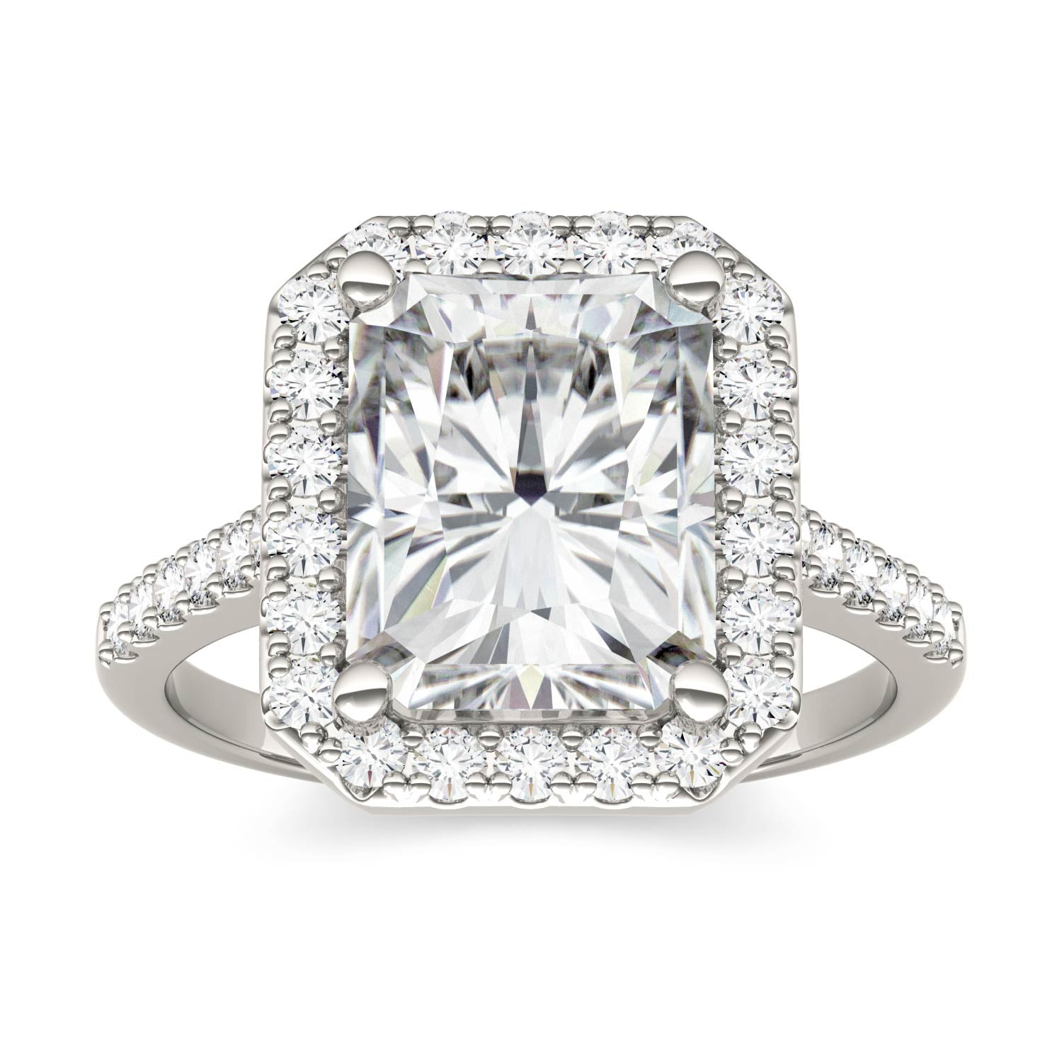 4.41 CTW DEW Radiant Moissanite Halo Ring in 14K White Gold