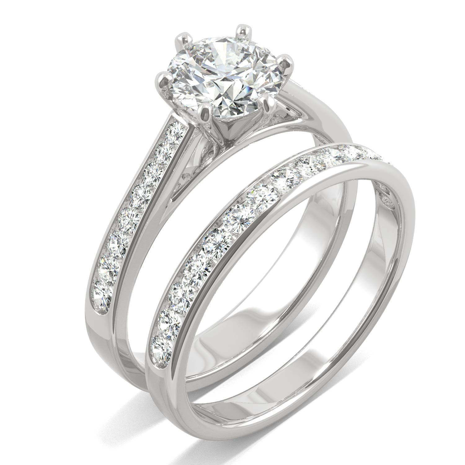 1.64 CTW DEW Round Moissanite Bridal Set in 14K White Gold