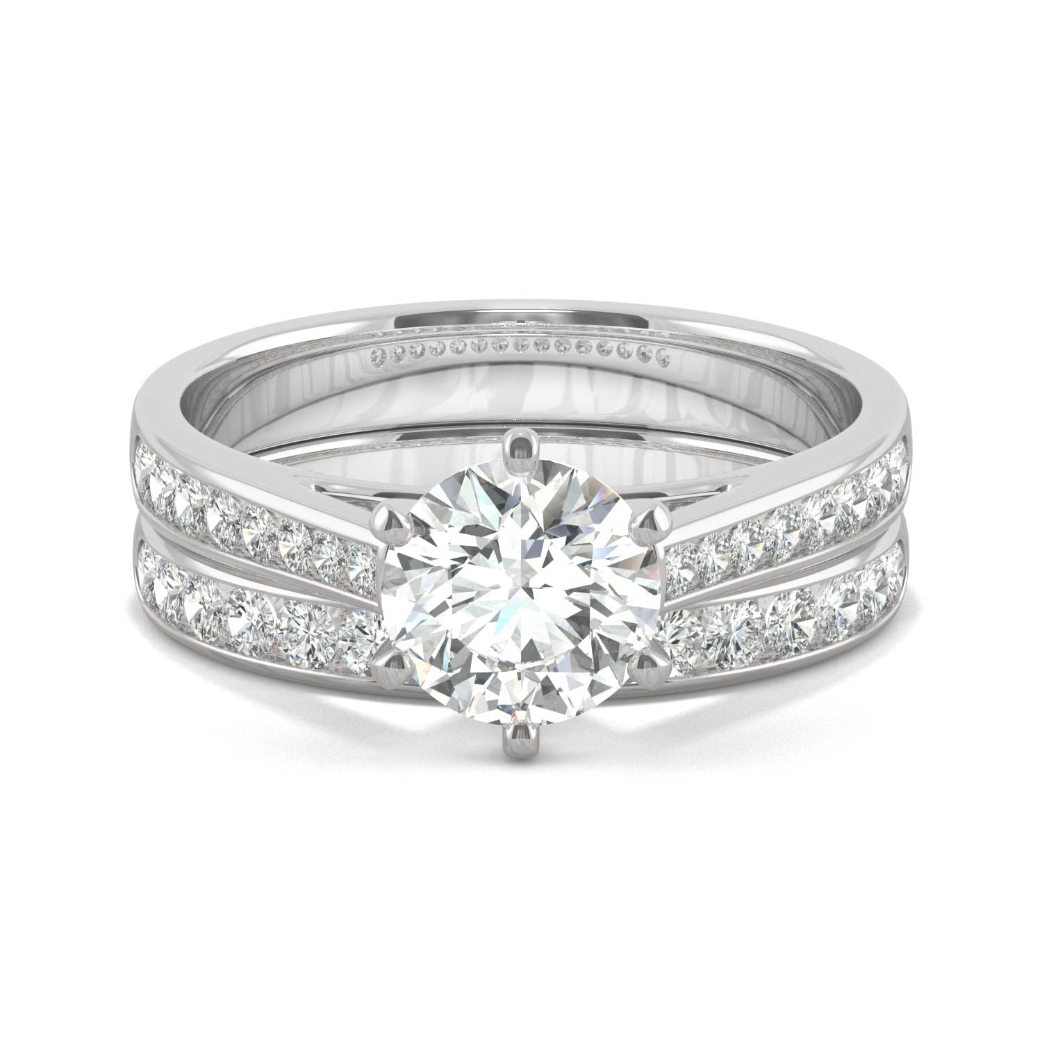 1.64 CTW DEW Round Moissanite Bridal Set in 14K White Gold
