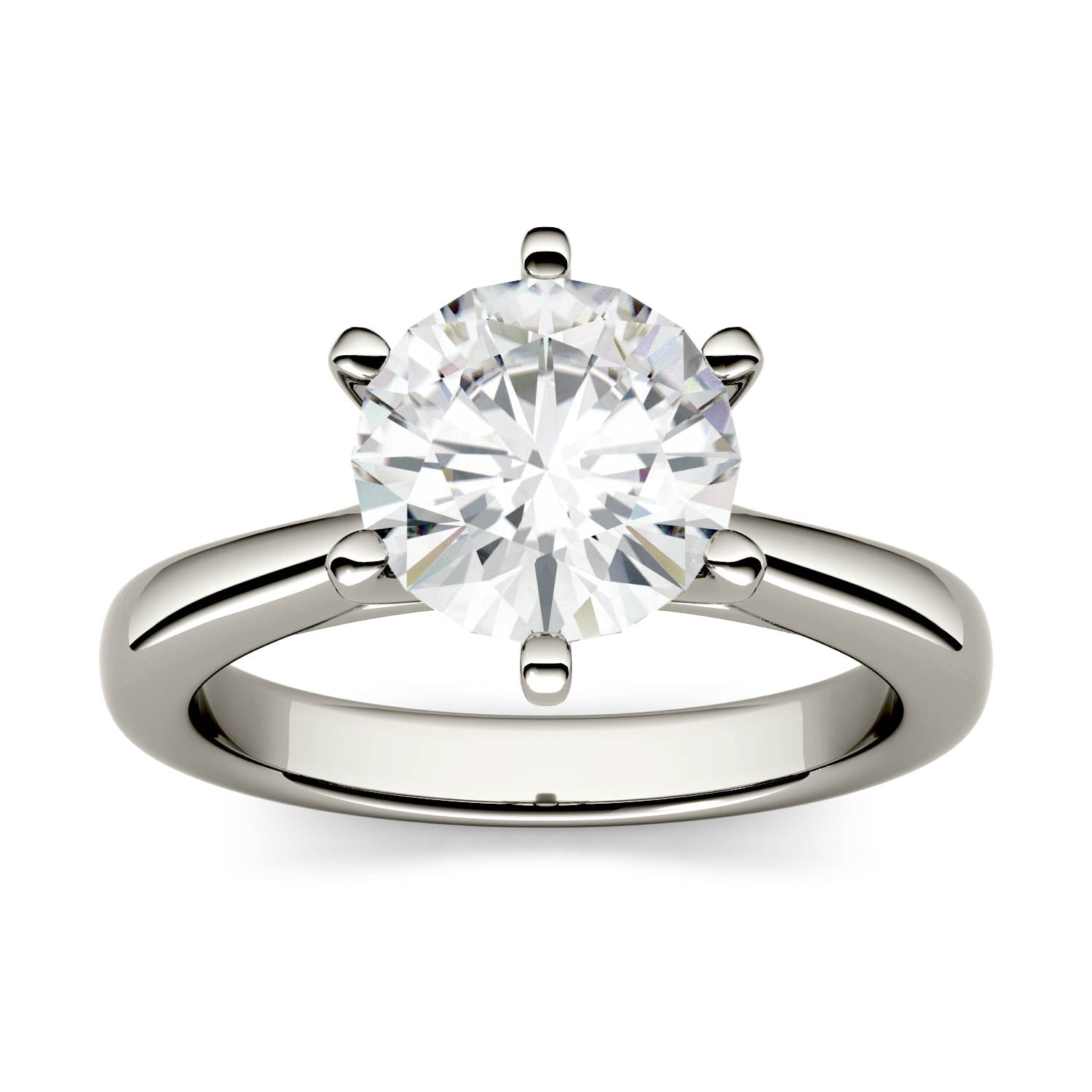 CTW DEW Round Moissanite Six-Prong Cathedral Solitaire Engagement