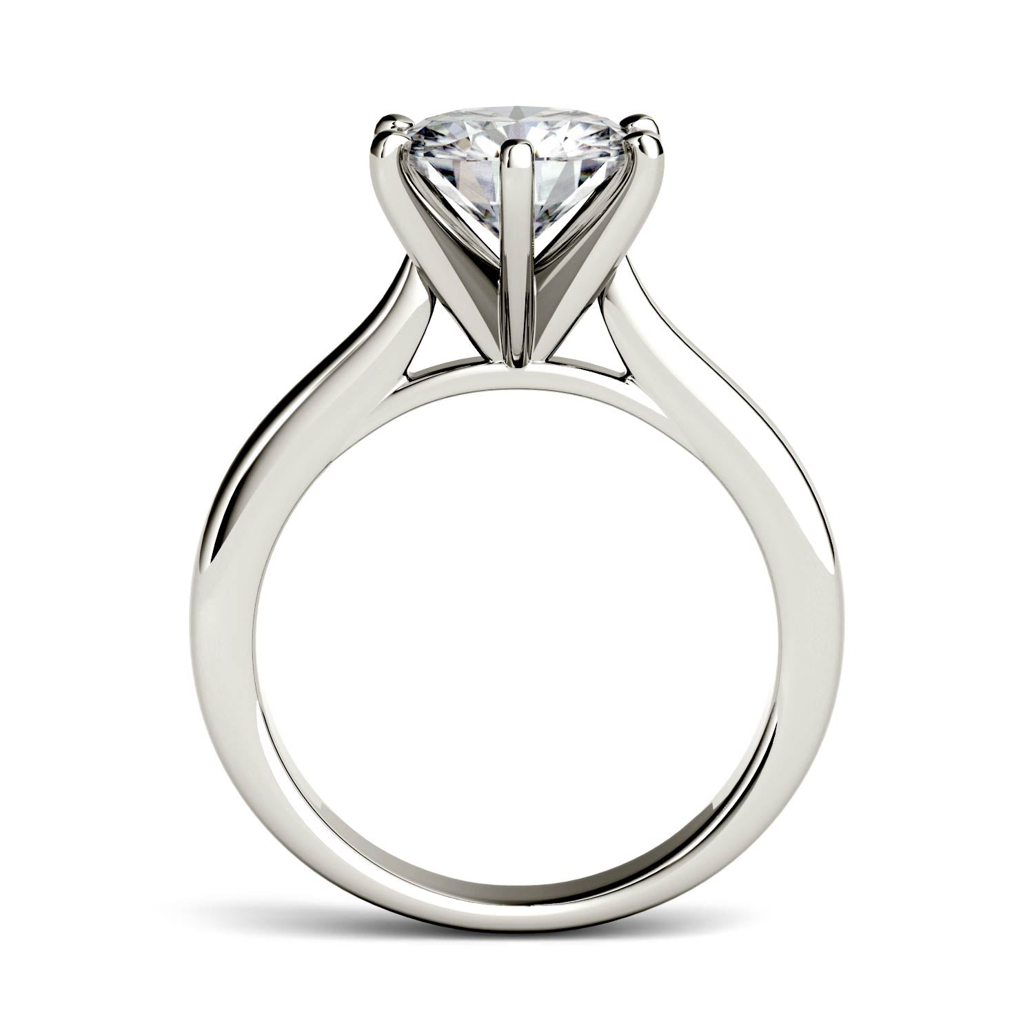 1.90 CTW DEW Round Moissanite Six-Prong Cathedral Solitaire Engagement Ring in 14K White Gold