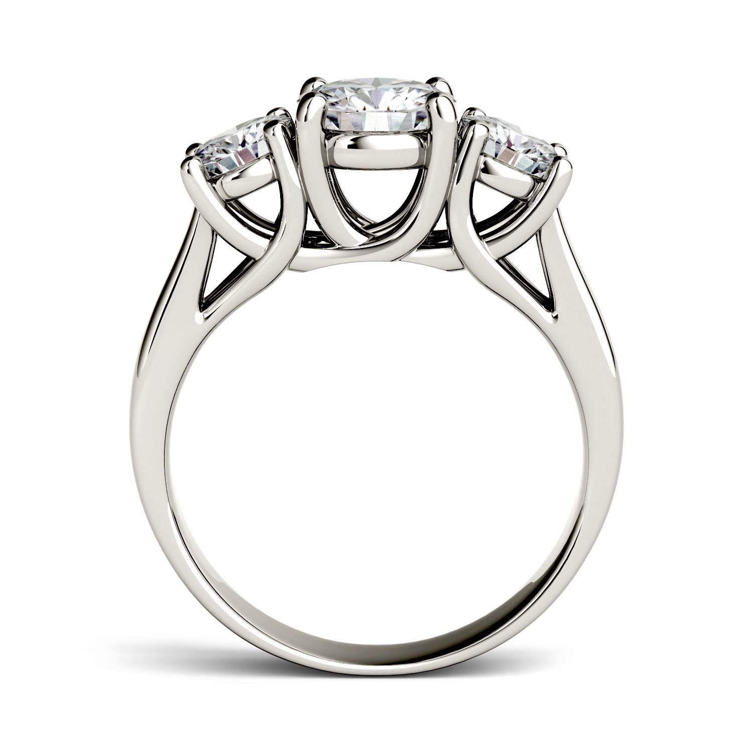 2.00 CTW DEW Round Moissanite Three-Stone Ring in 14K White Gold