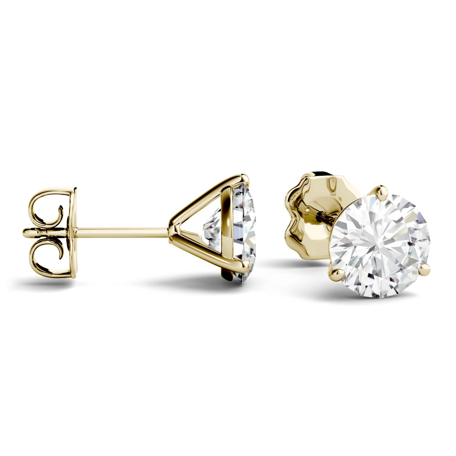 2.00 CTW DEW Round Moissanite Stud Earrings in 14K Yellow Gold