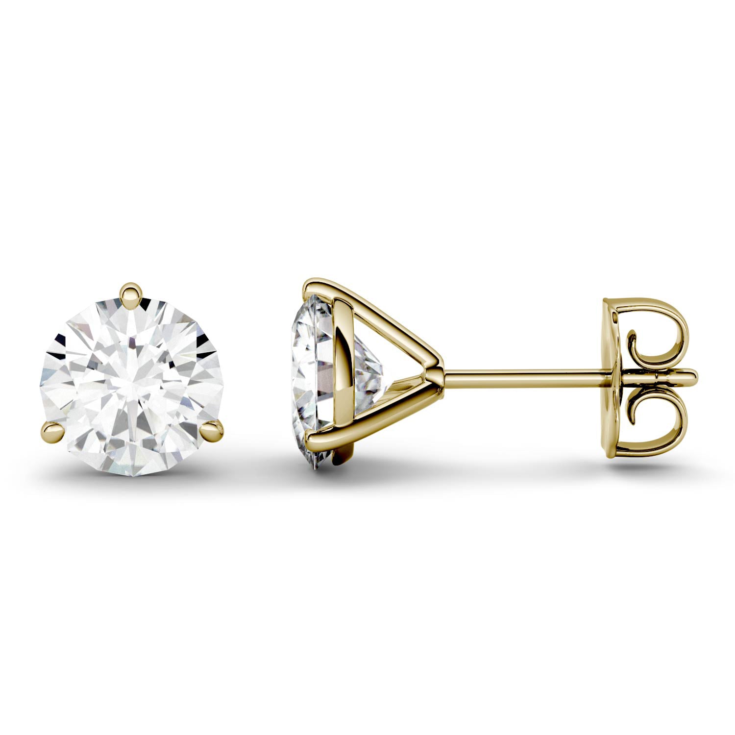 3.00 CTW DEW Round Moissanite Stud Earrings in 14K Yellow Gold