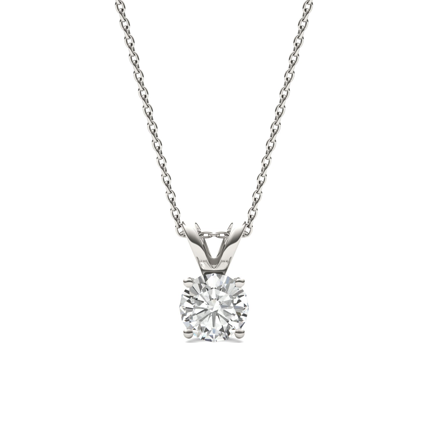 1.00 CTW DEW Round Moissanite Solitaire Pendant in 14K White Gold