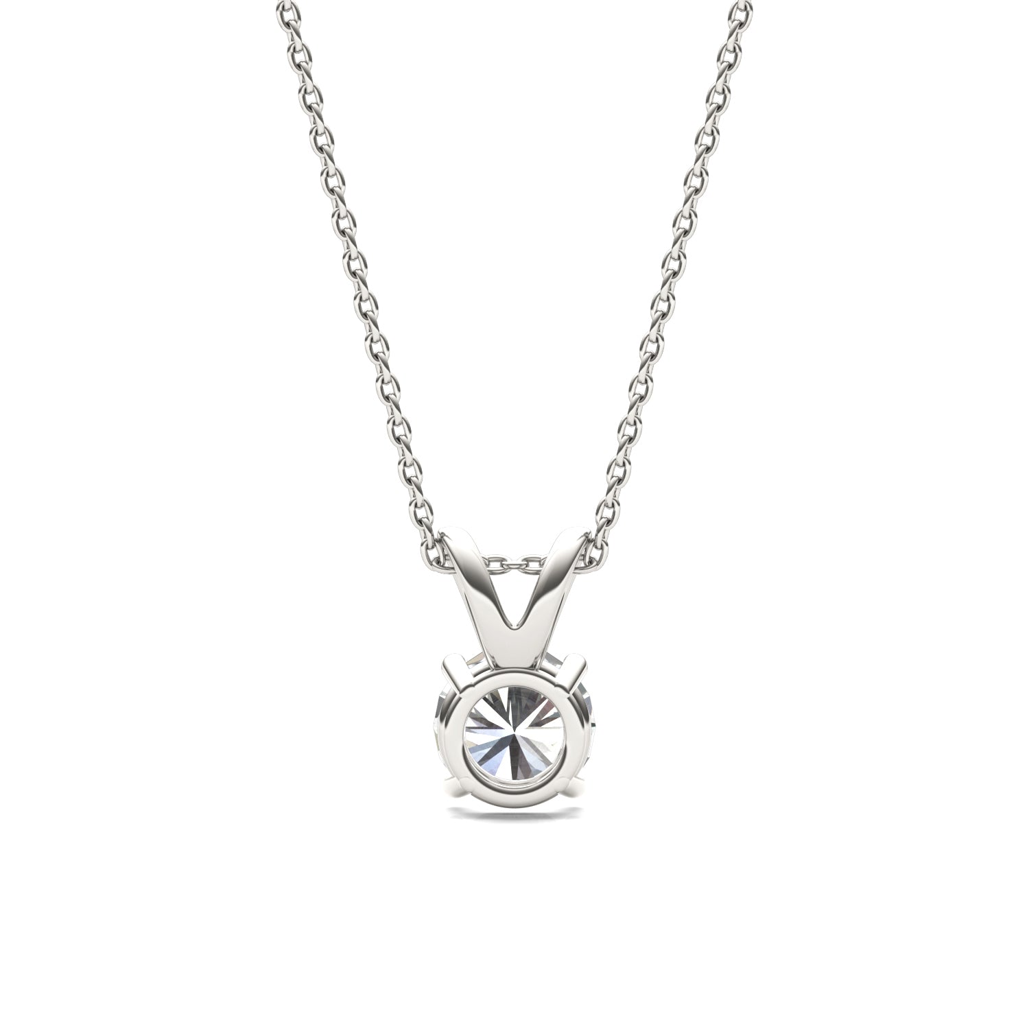 1.00 CTW DEW Round Moissanite Solitaire Necklace in 14K White Gold