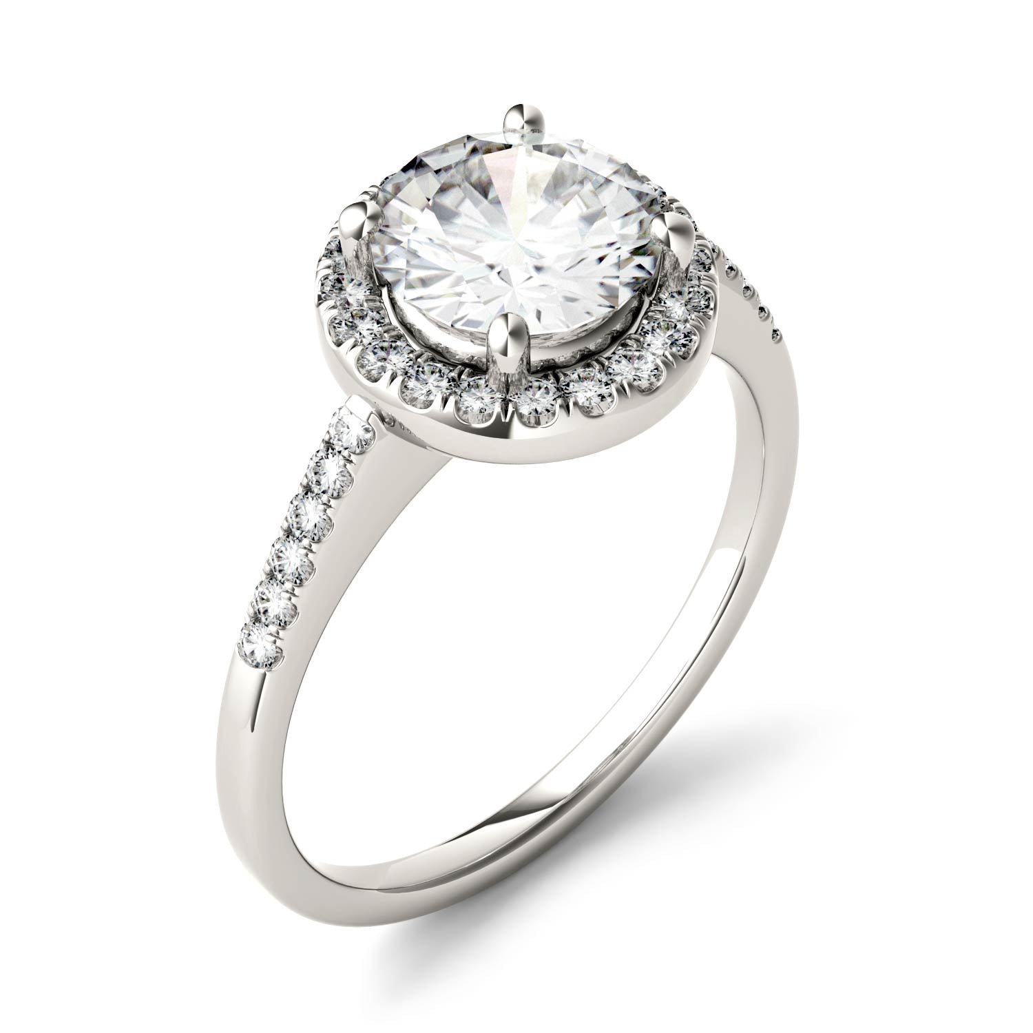 1.82 CTW DEW Round Moissanite Halo Ring in 14K White Gold
