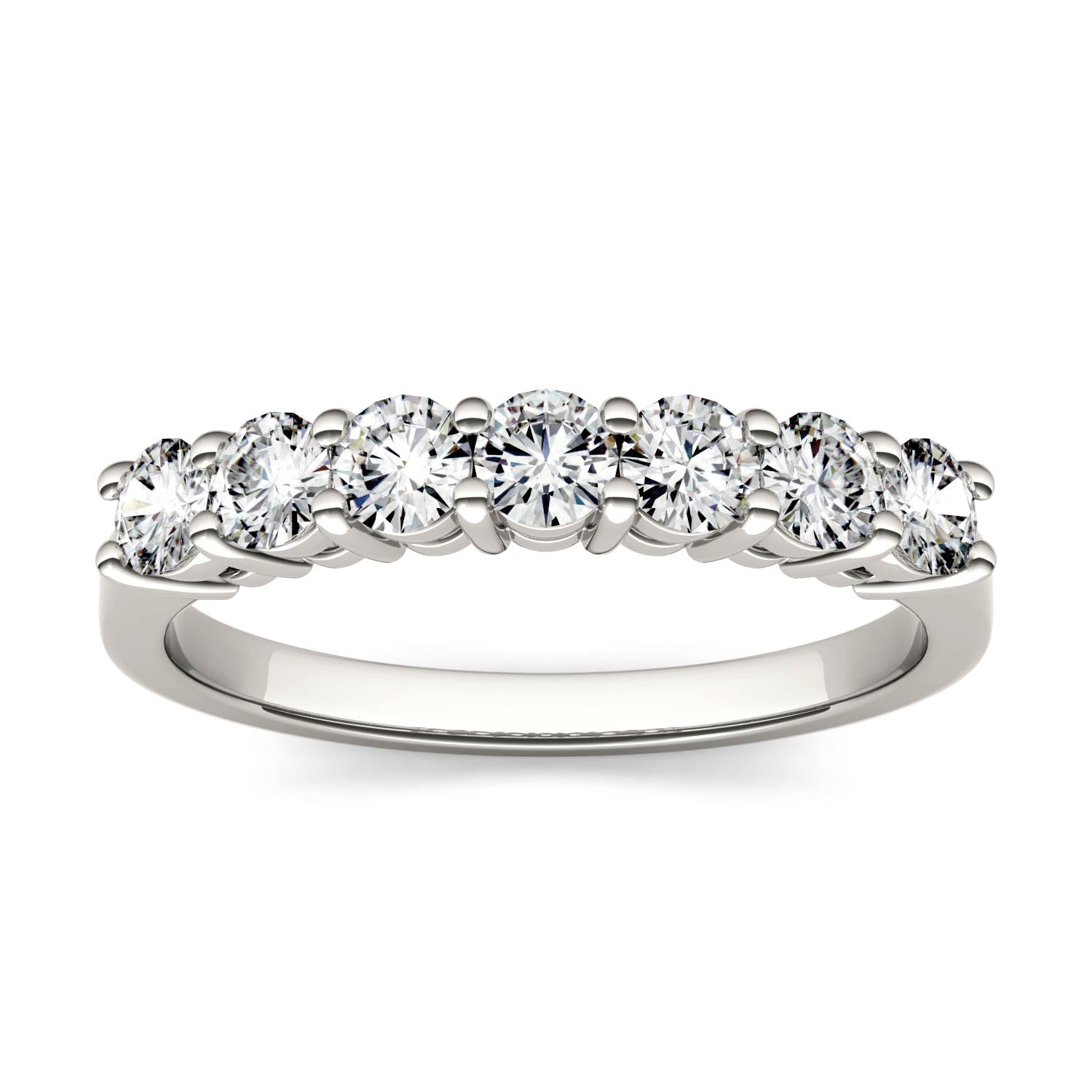 0.70 CTW DEW Round Moissanite Seven-Stone Anniversary Band in 14K White Gold