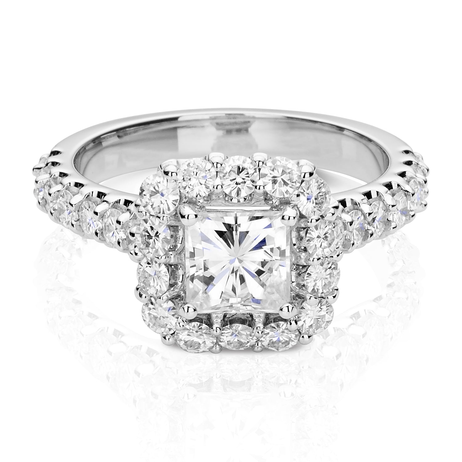 1.98 CTW DEW Square Moissanite Halo Ring in 14K White Gold