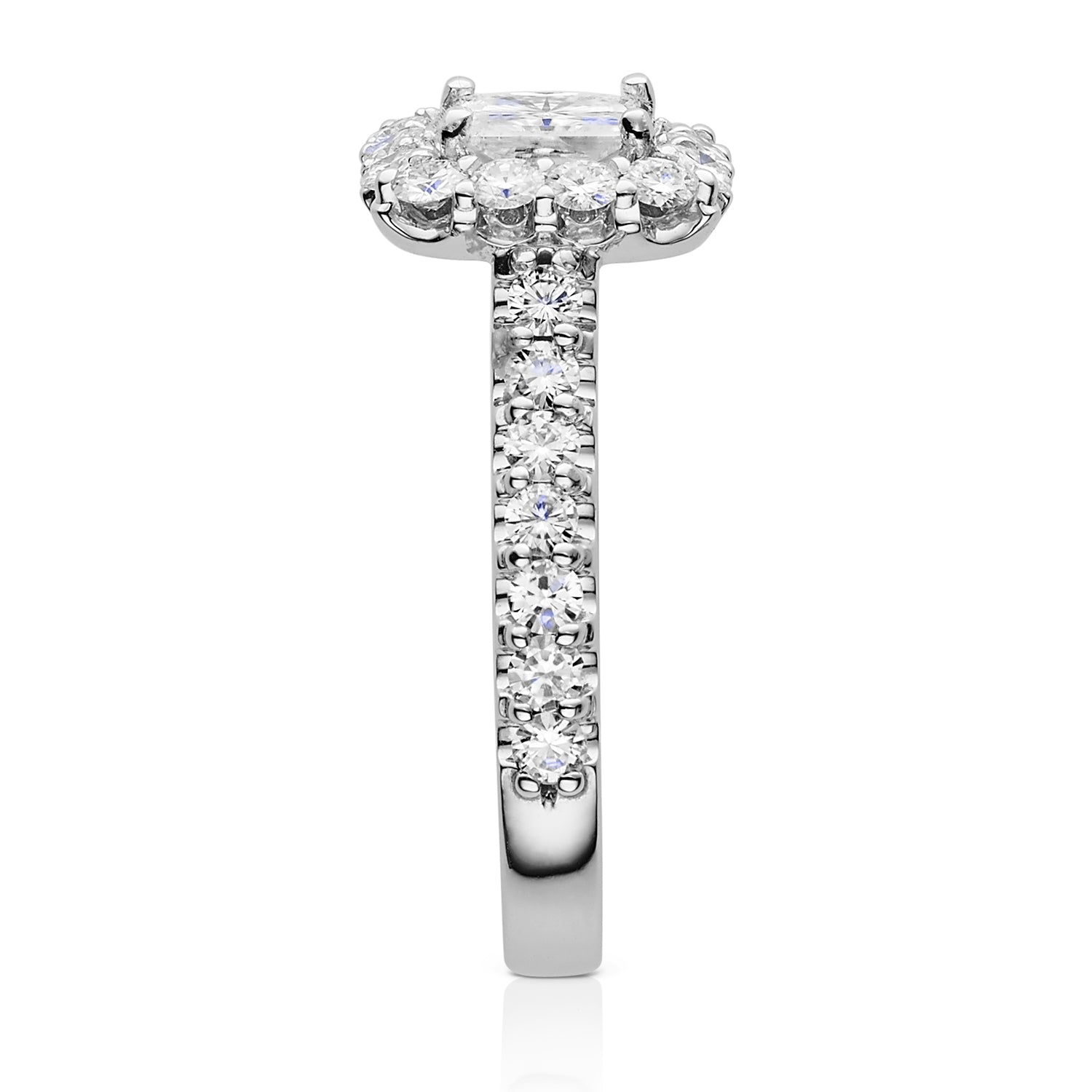 1.98 CTW DEW Square Moissanite Halo Ring in 14K White Gold
