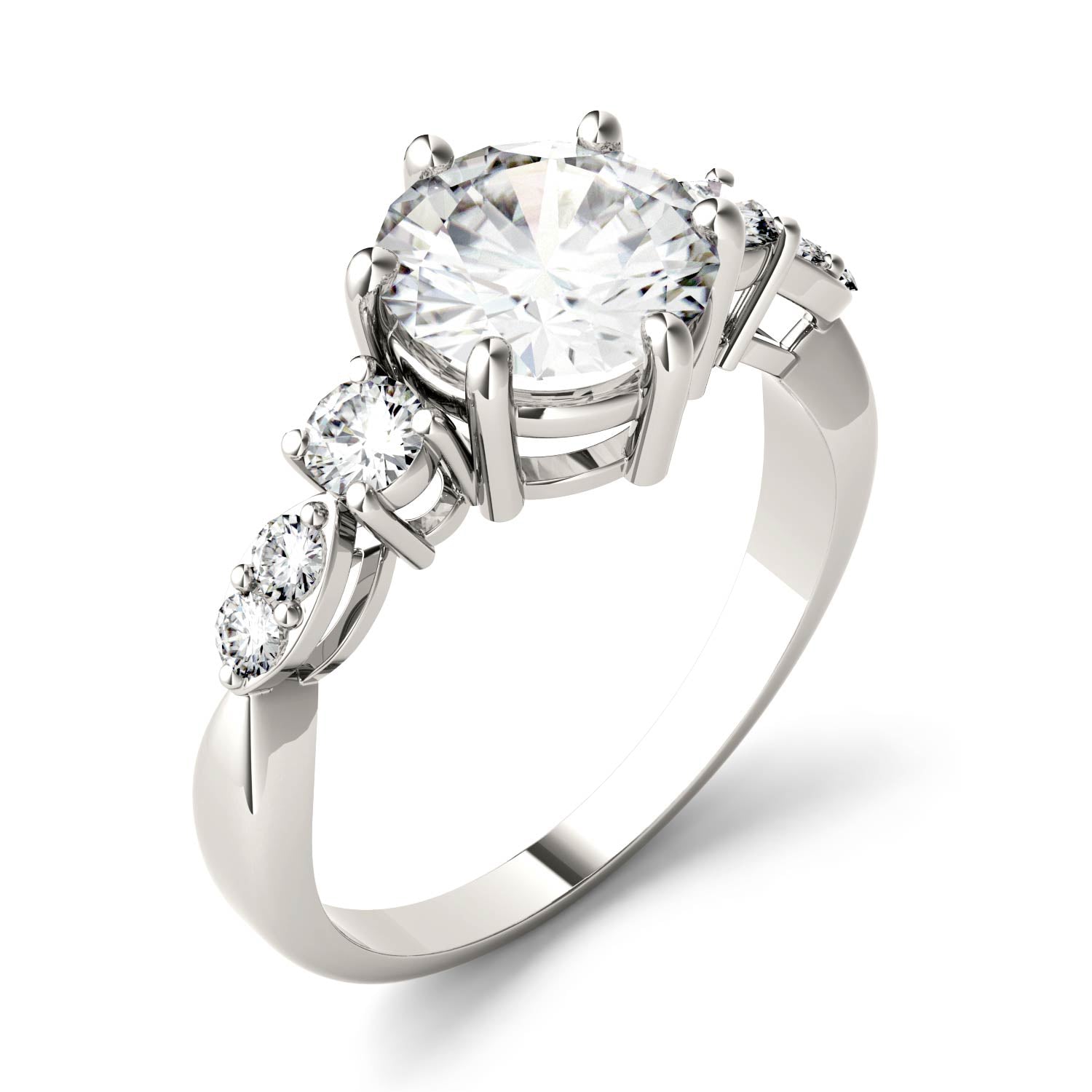 2.22 CTW DEW Round Moissanite Engagement Ring in 14K White Gold
