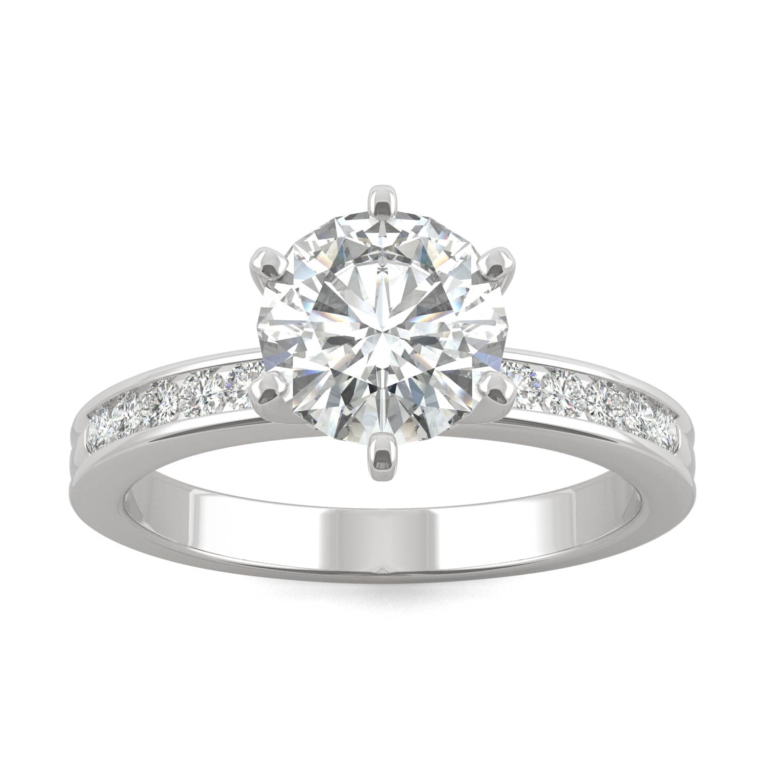 1.70 CTW DEW Round Moissanite Engagement Ring in 14K White Gold