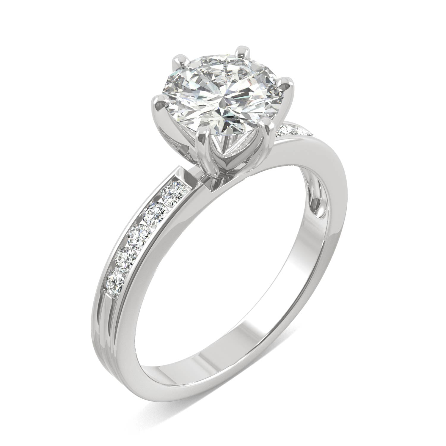 1.70 CTW DEW Round Moissanite Engagement Ring in 14K White Gold
