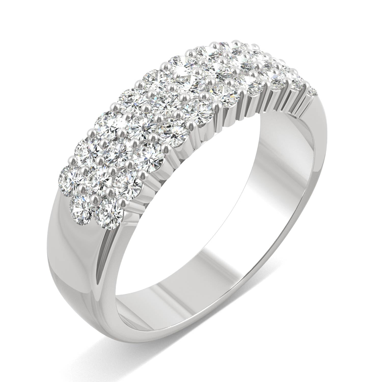 0.93 CTW DEW Round Moissanite Three-Row Ring in 14K White Gold