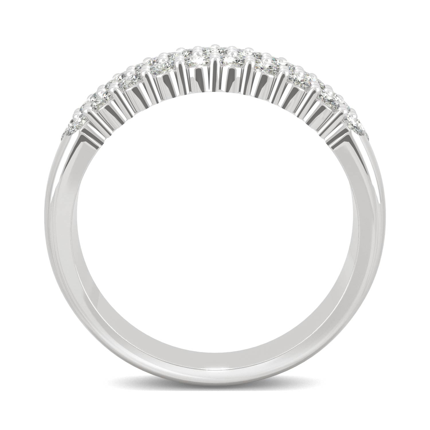 0.93 CTW DEW Round Moissanite Three-Row Ring in 14K White Gold