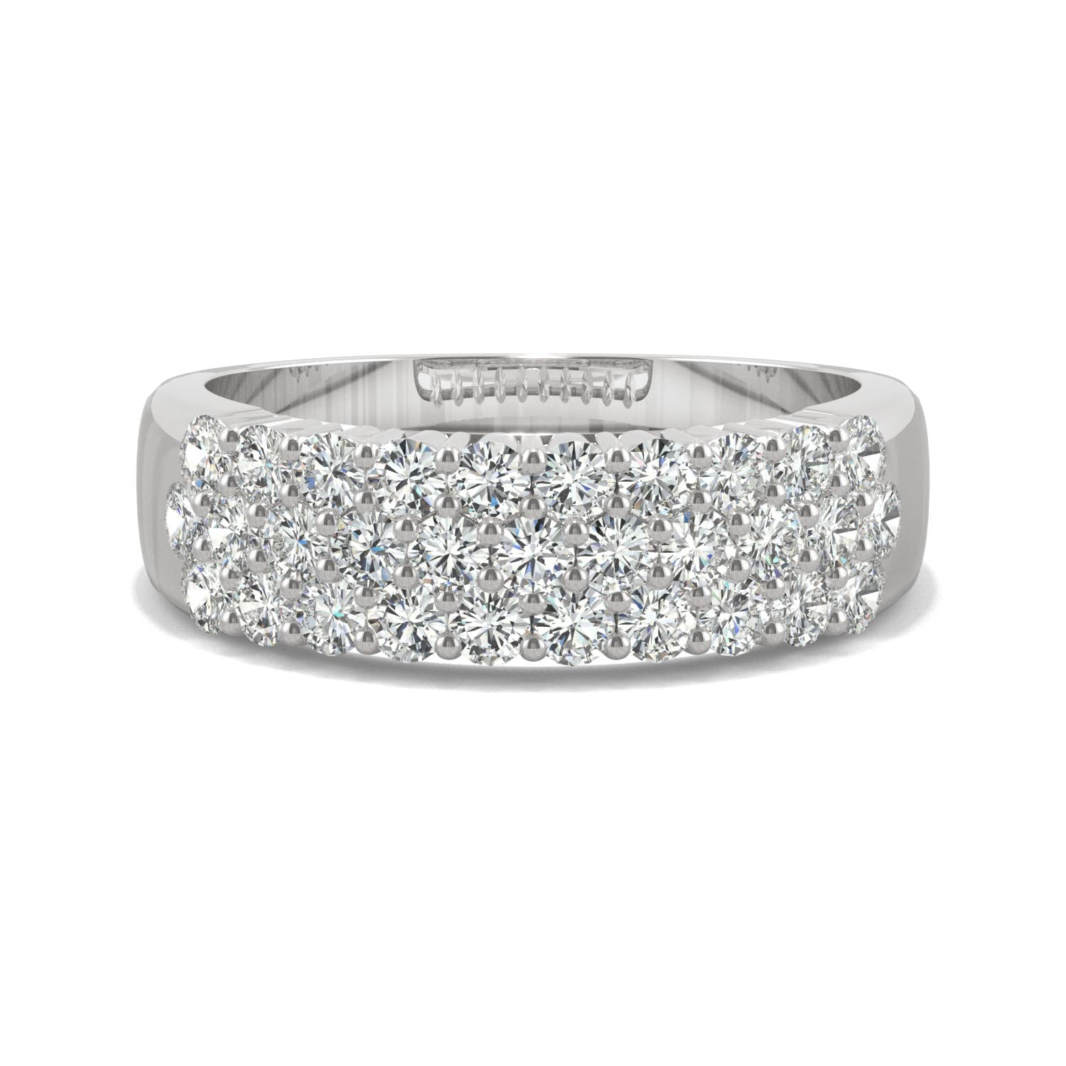 0.93 CTW DEW Round Moissanite Three-Row Ring in 14K White Gold