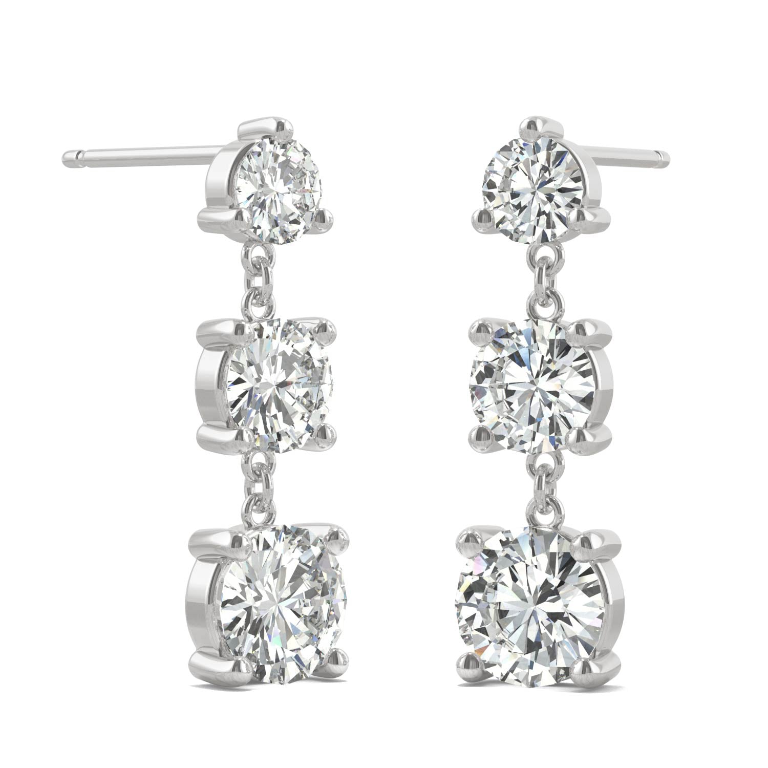 2.18 CTW DEW Round Moissanite Graduated Drop Earrings in 14K White Gold