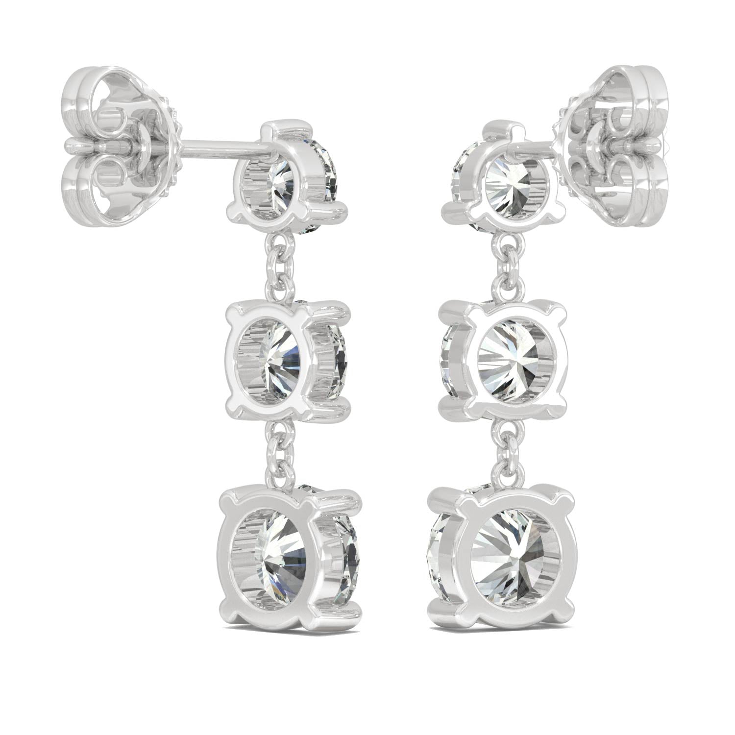 2.18 CTW DEW Round Moissanite Graduated Drop Earrings in 14K White Gold