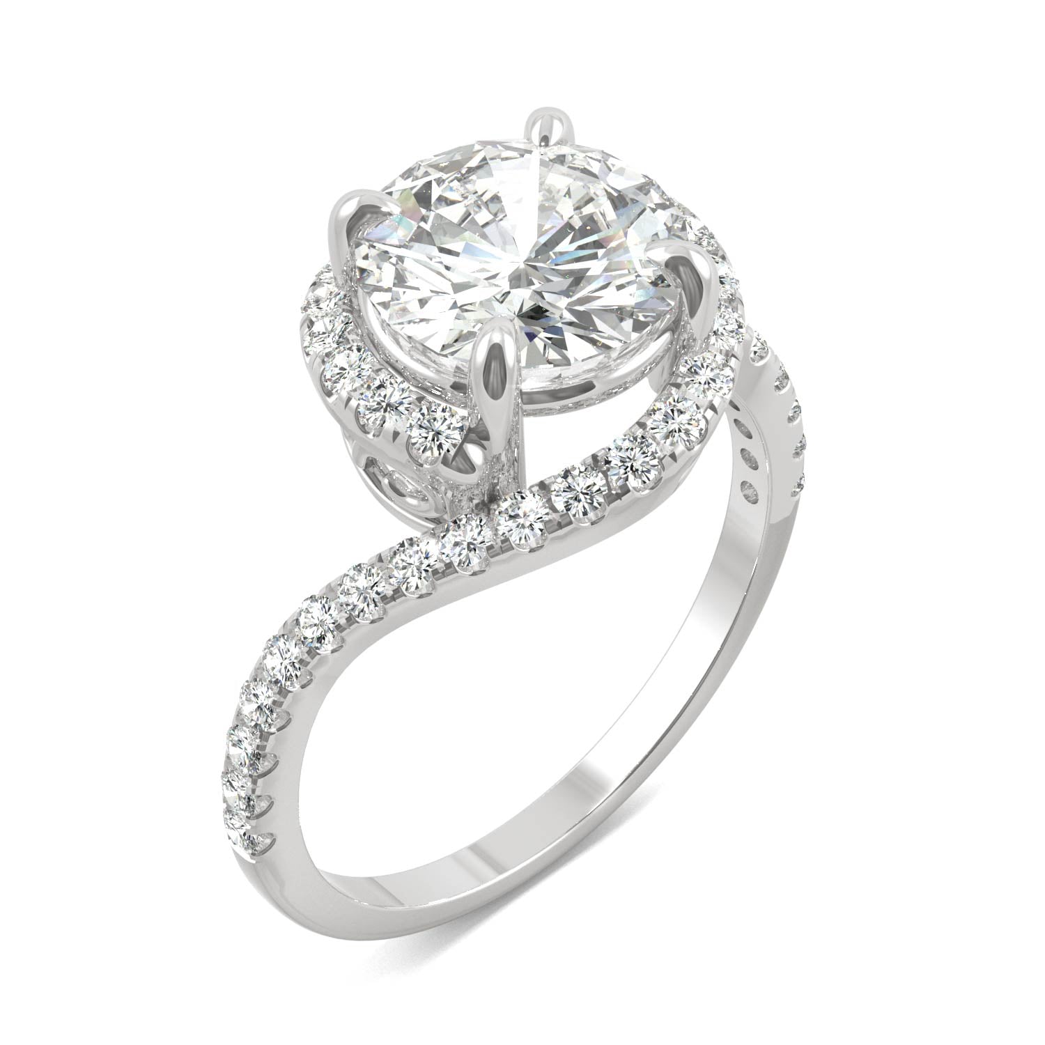 2.24 CTW DEW Round Moissanite Engagement Ring in 14K White Gold