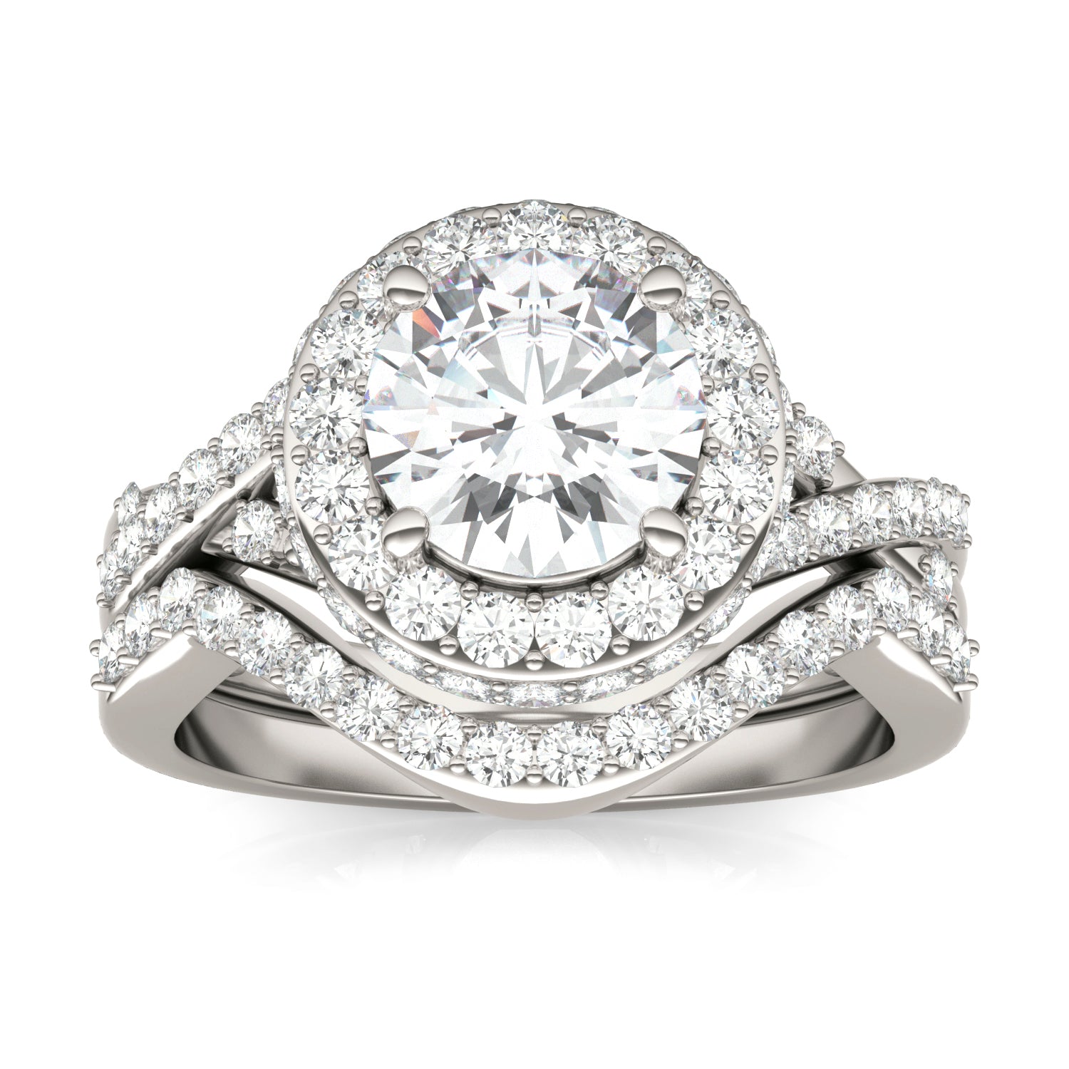 2.81 CTW DEW Round Moissanite Halo Set in 14K White Gold