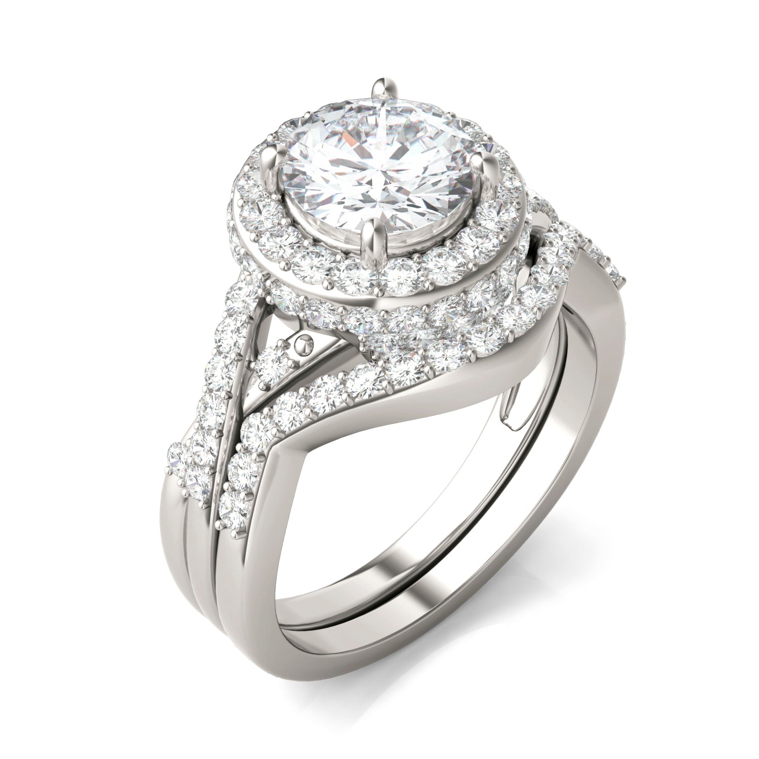 2.81 CTW DEW Round Moissanite Halo Set in 14K White Gold