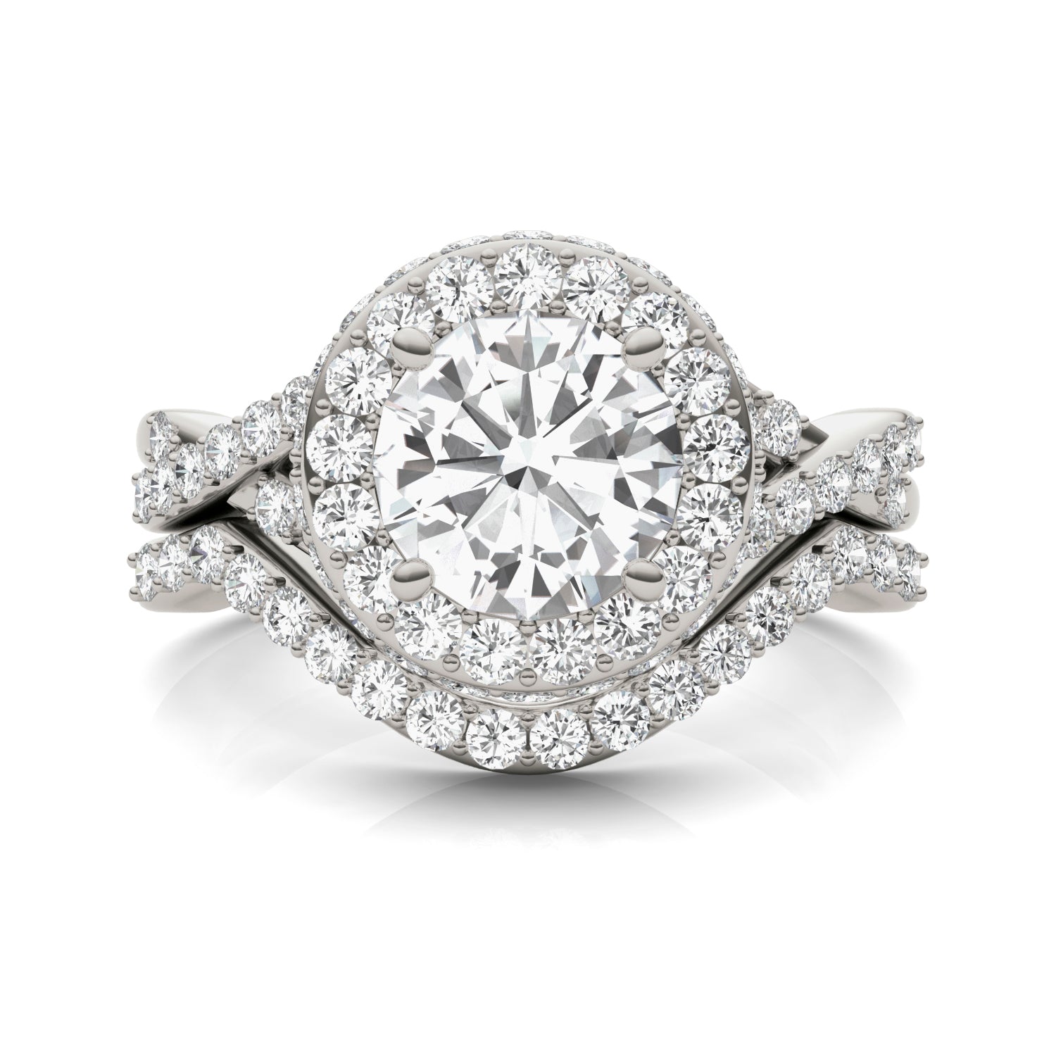 2.81 CTW DEW Round Moissanite Halo Set in 14K White Gold