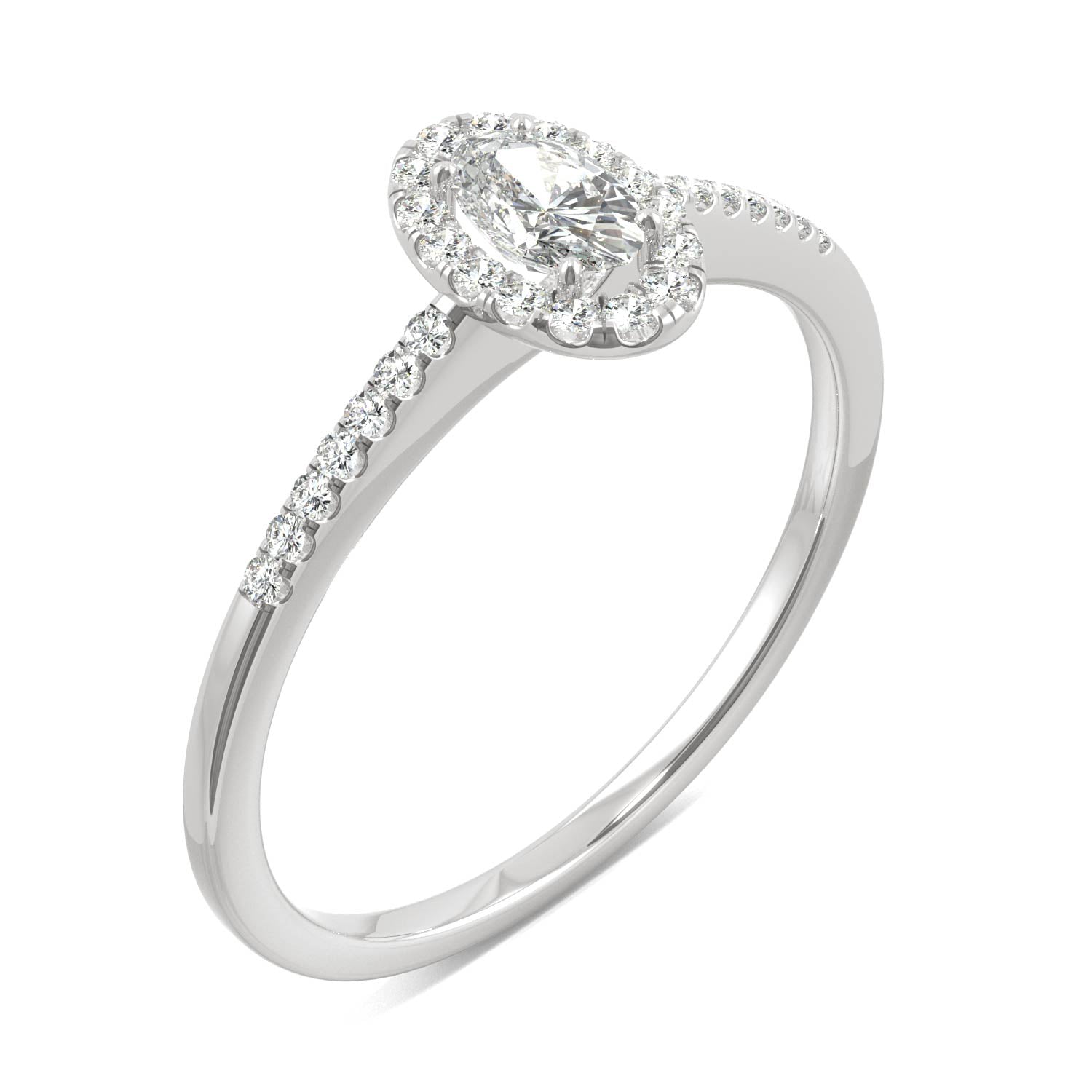 0.41 CTW DEW Oval Moissanite Halo Ring in 14K White Gold