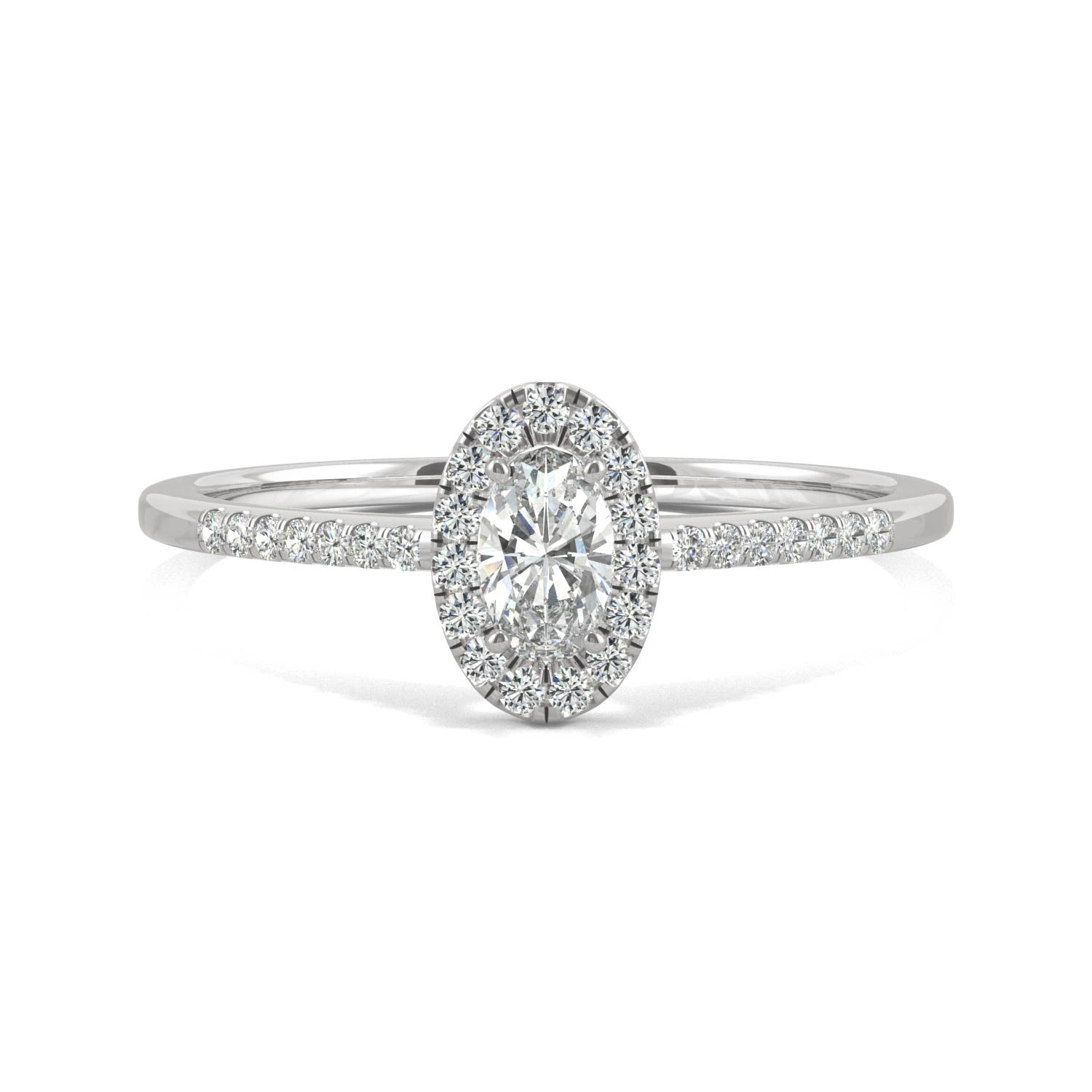 0.41 CTW DEW Oval Moissanite Halo Ring in 14K White Gold