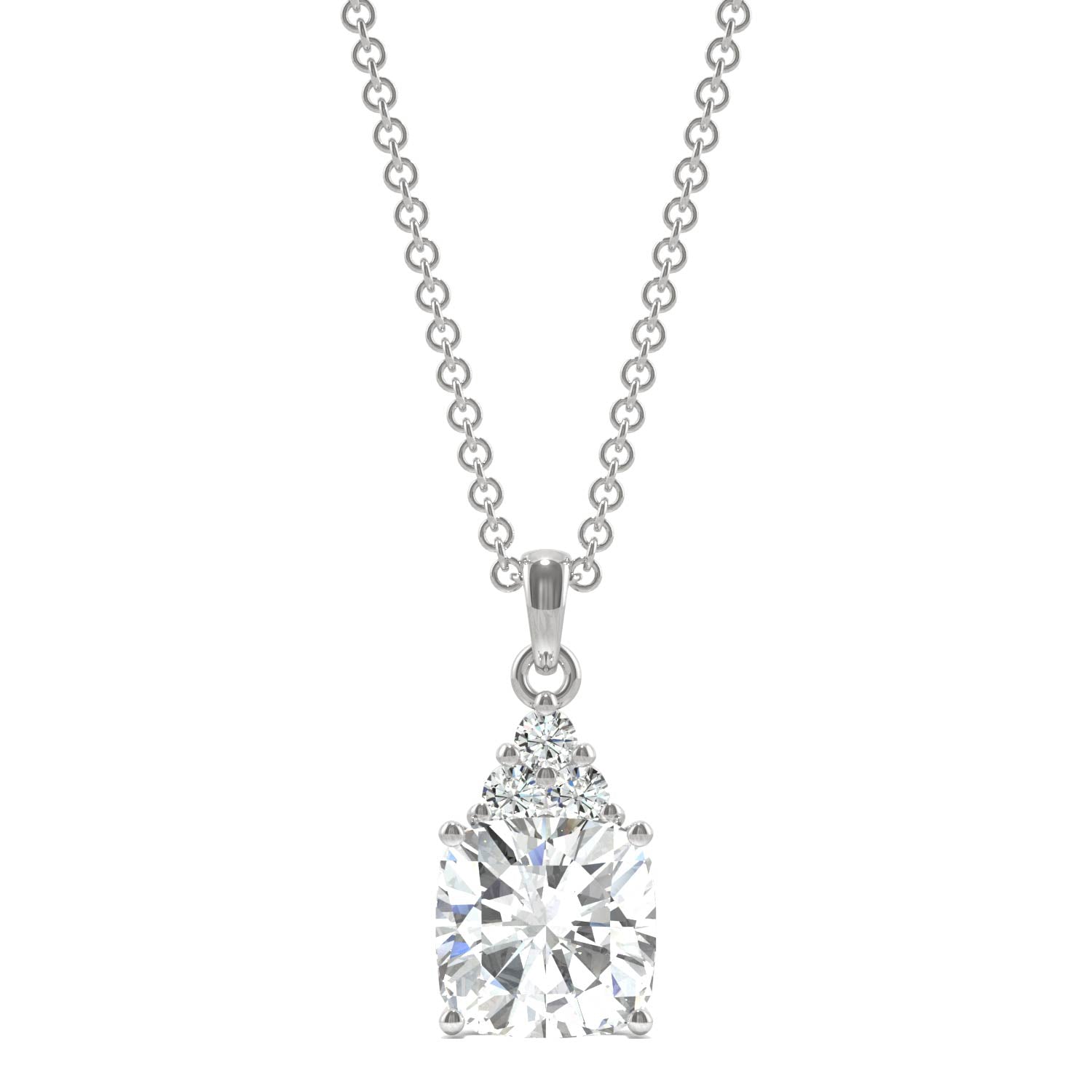 1.79 CTW DEW Cushion Moissanite Trio Cluster Pendant in 14K White Gold