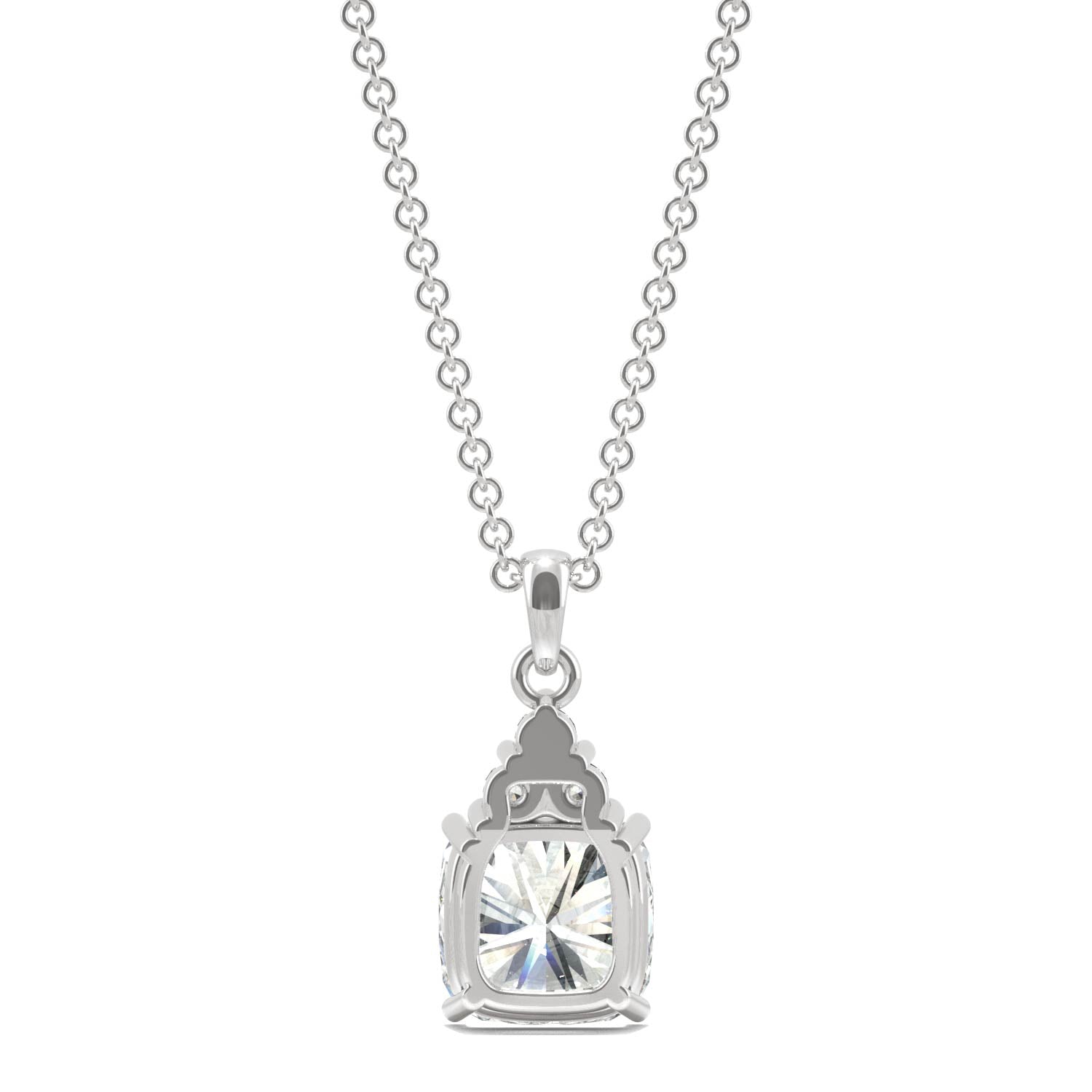 1.79 CTW DEW Cushion Moissanite Trio Cluster Pendant in 14K White Gold