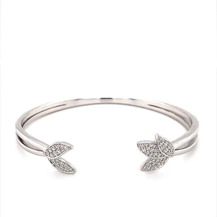 0.43 CTW DEW Round Near-Colorless Moissanite Floral Bangle Bracelet in Sterling Silver