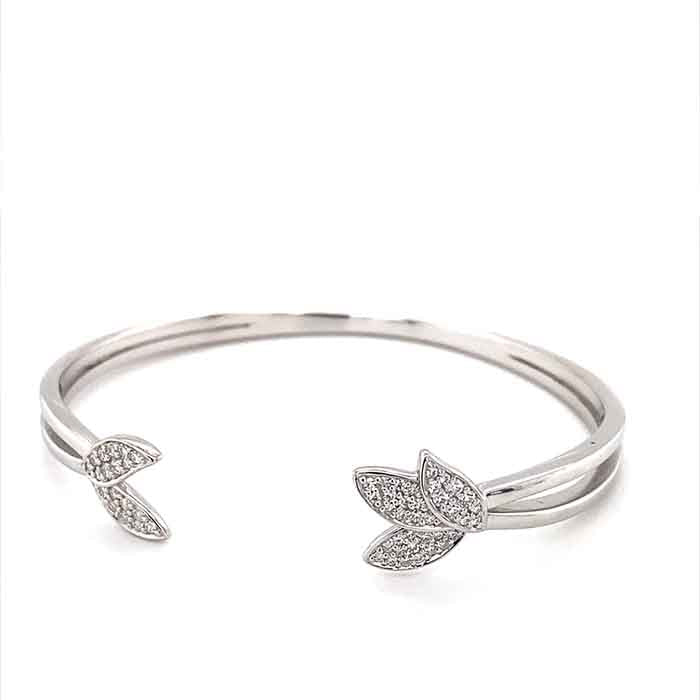 0.43 CTW DEW Round Near-Colorless Moissanite Floral Bangle Bracelet in Sterling Silver