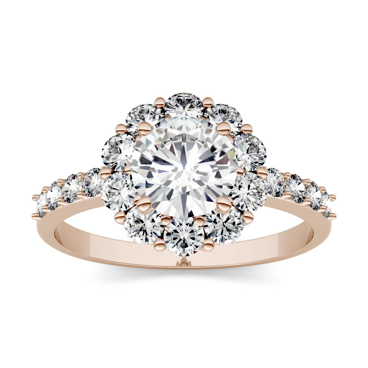 1.78 CTW DEW Round Moissanite Halo Ring in 14K Rose Gold
