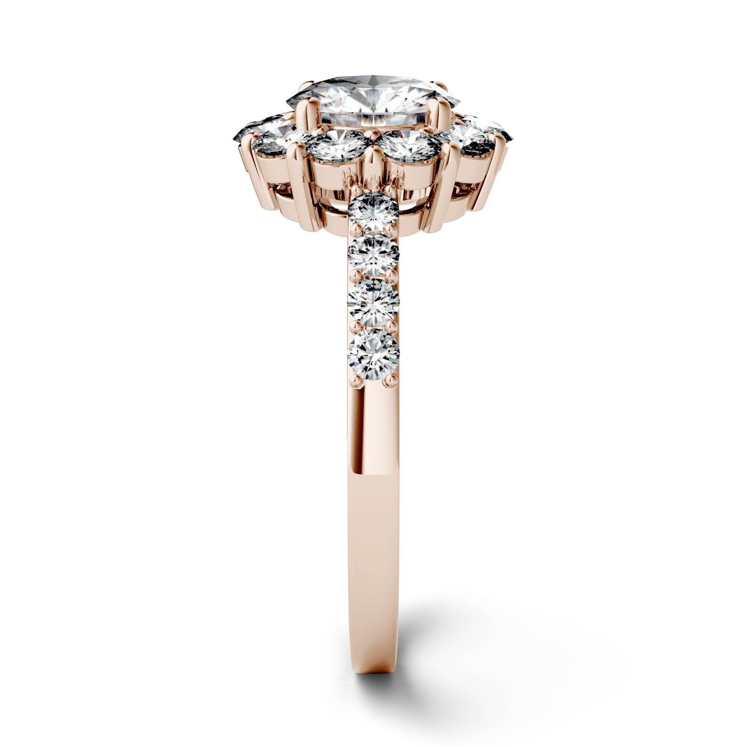 1.78 CTW DEW Round Moissanite Halo Ring in 14K Rose Gold