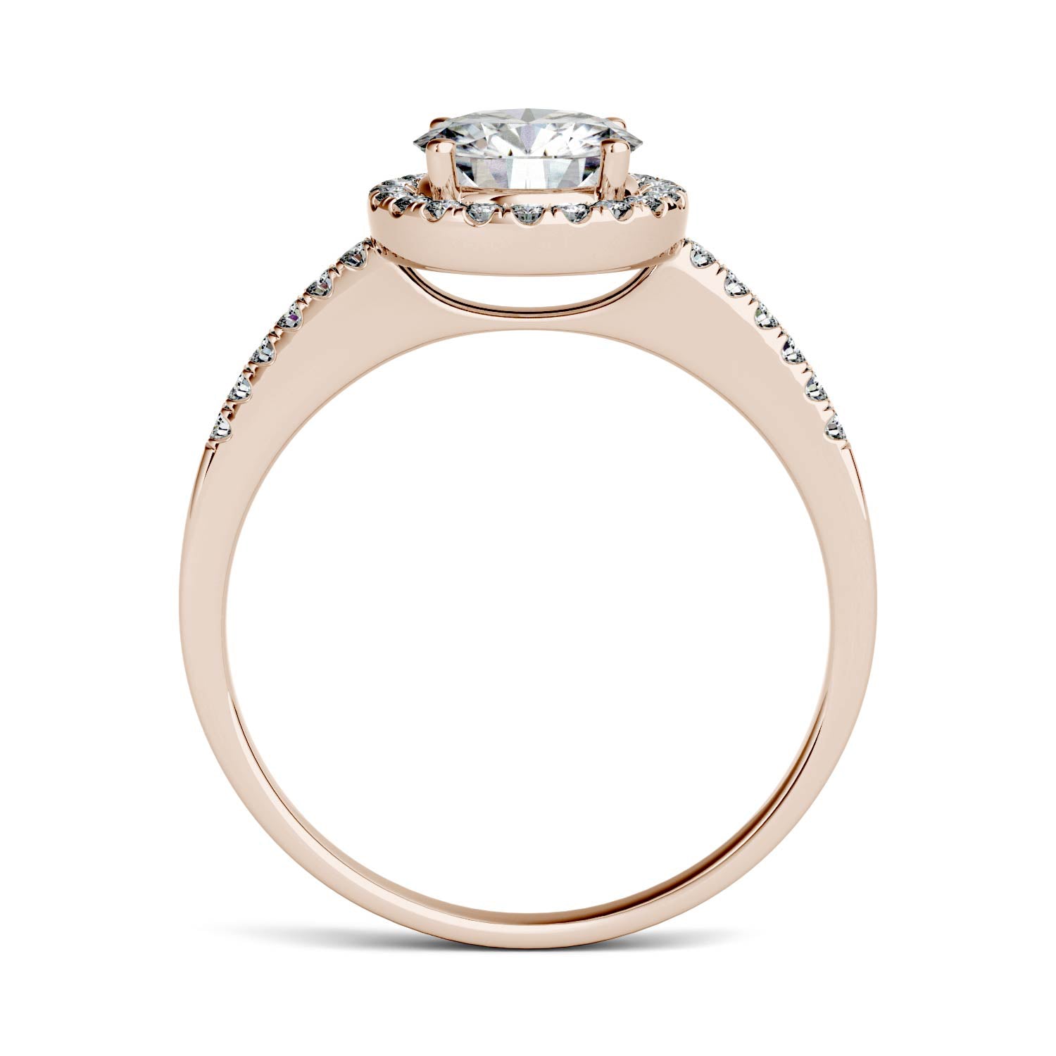 1.30 CTW DEW Round Moissanite Halo Ring in 14K Rose Gold