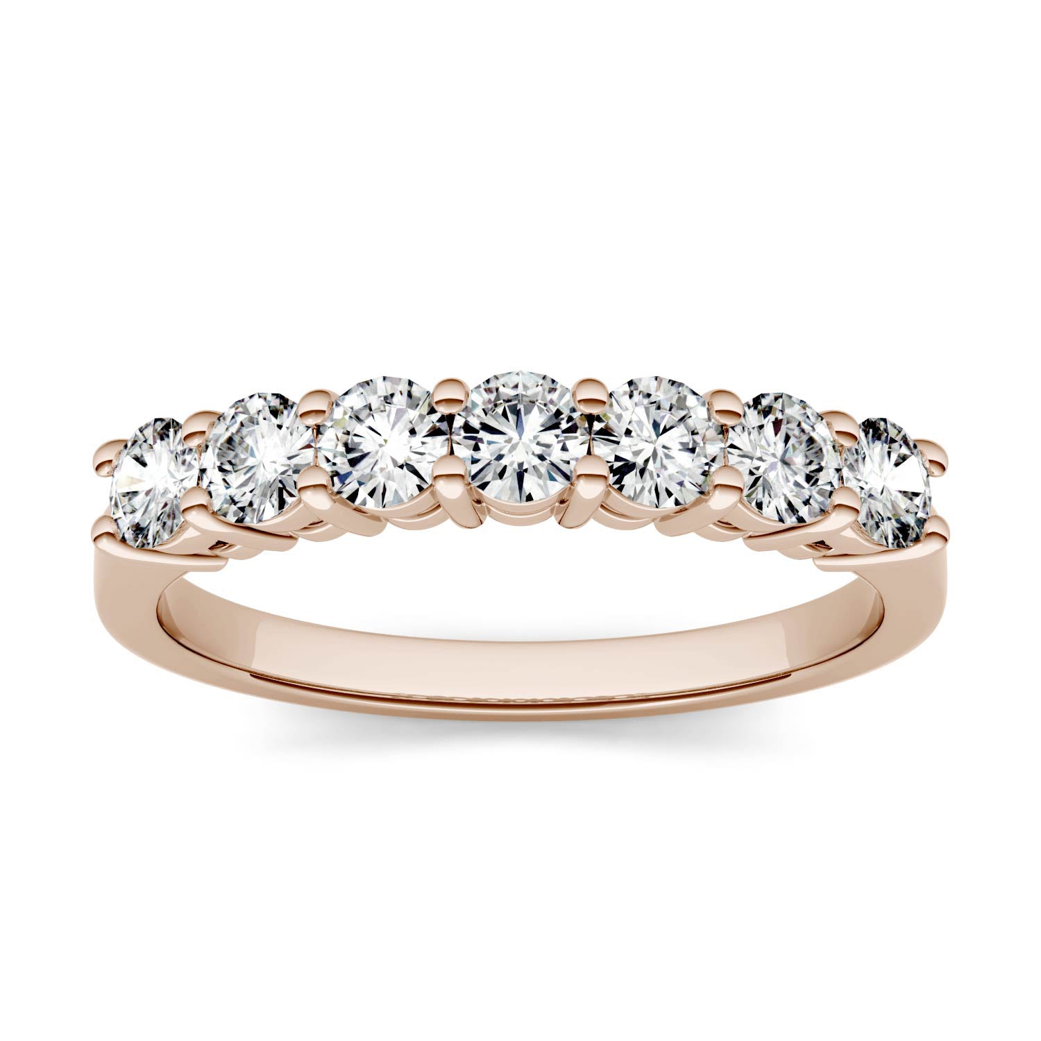 0.70 CTW DEW Round Moissanite Seven Stone Ring in 14K Rose Gold