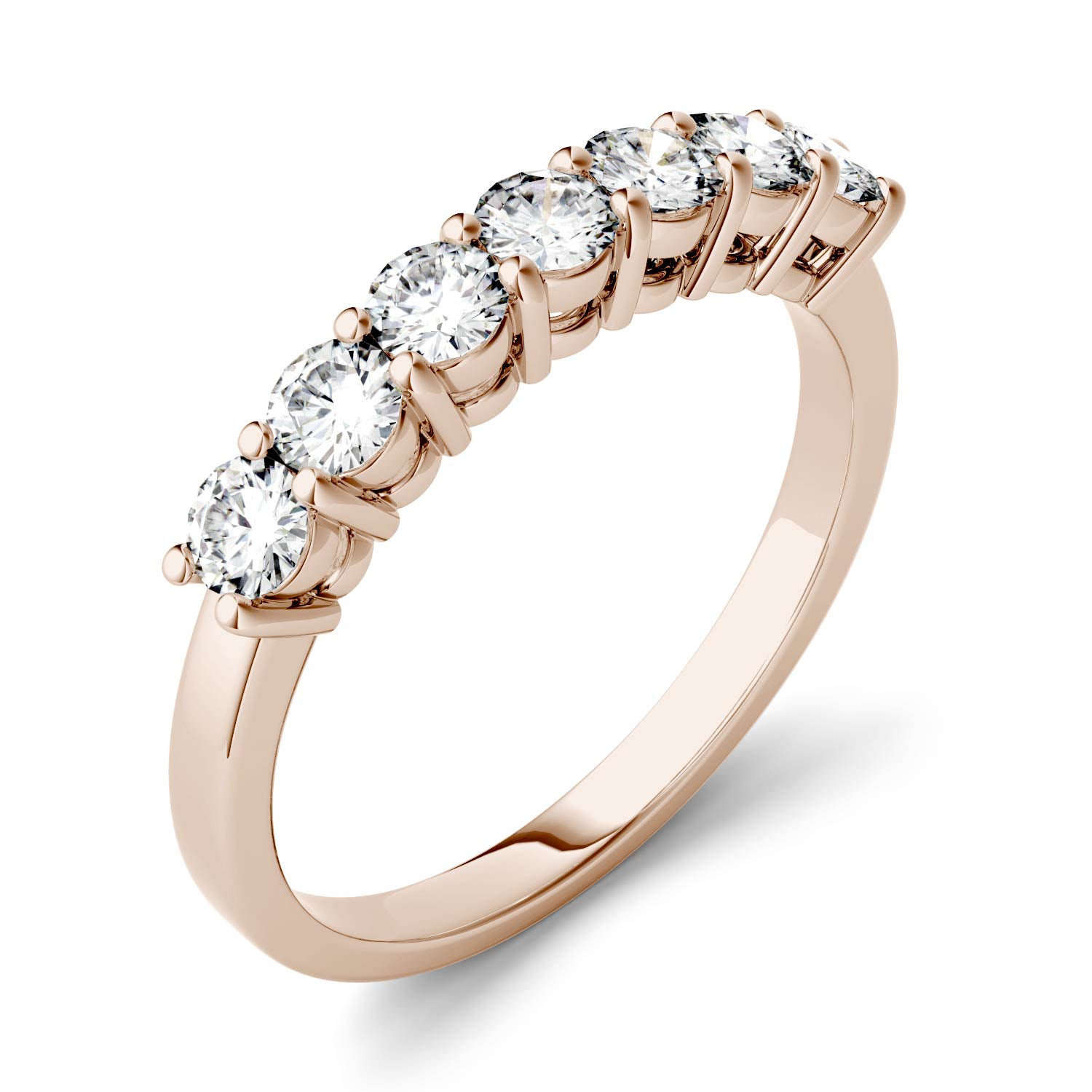 0.70 CTW DEW Round Moissanite Seven Stone Ring in 14K Rose Gold